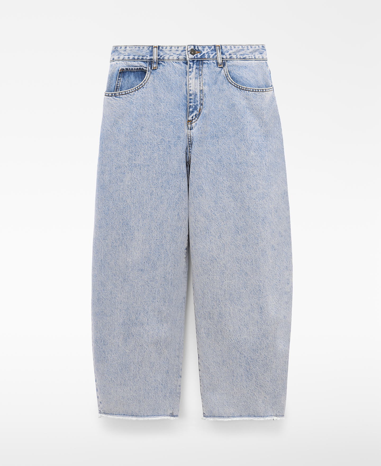 Frayed hem barrel fit denim trousers image number 0