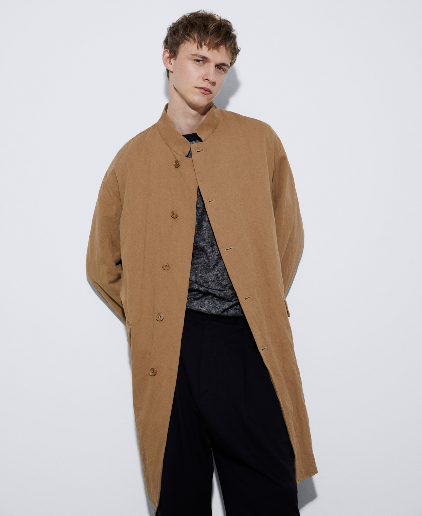 Cotton and metallized fiber trench coat image number 0