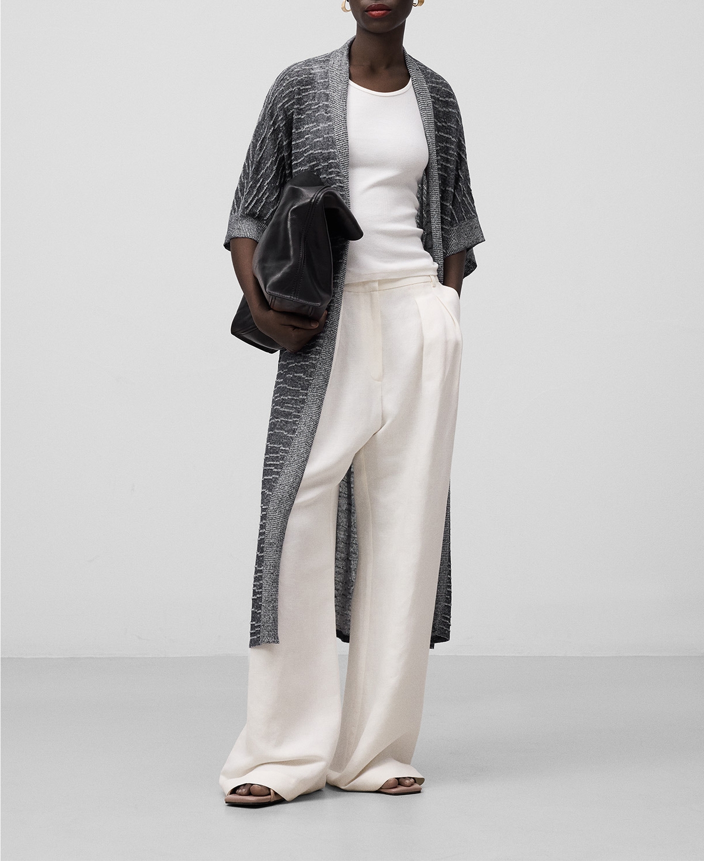 Plated knit kimono jacket woman image number 1