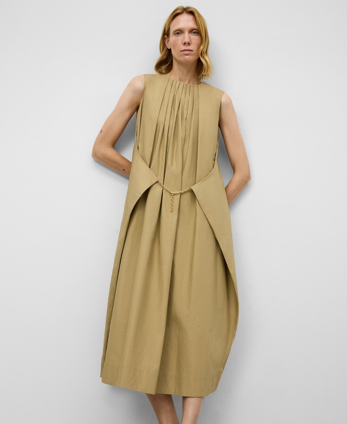 Pleated dress with chain detail woman image number 0