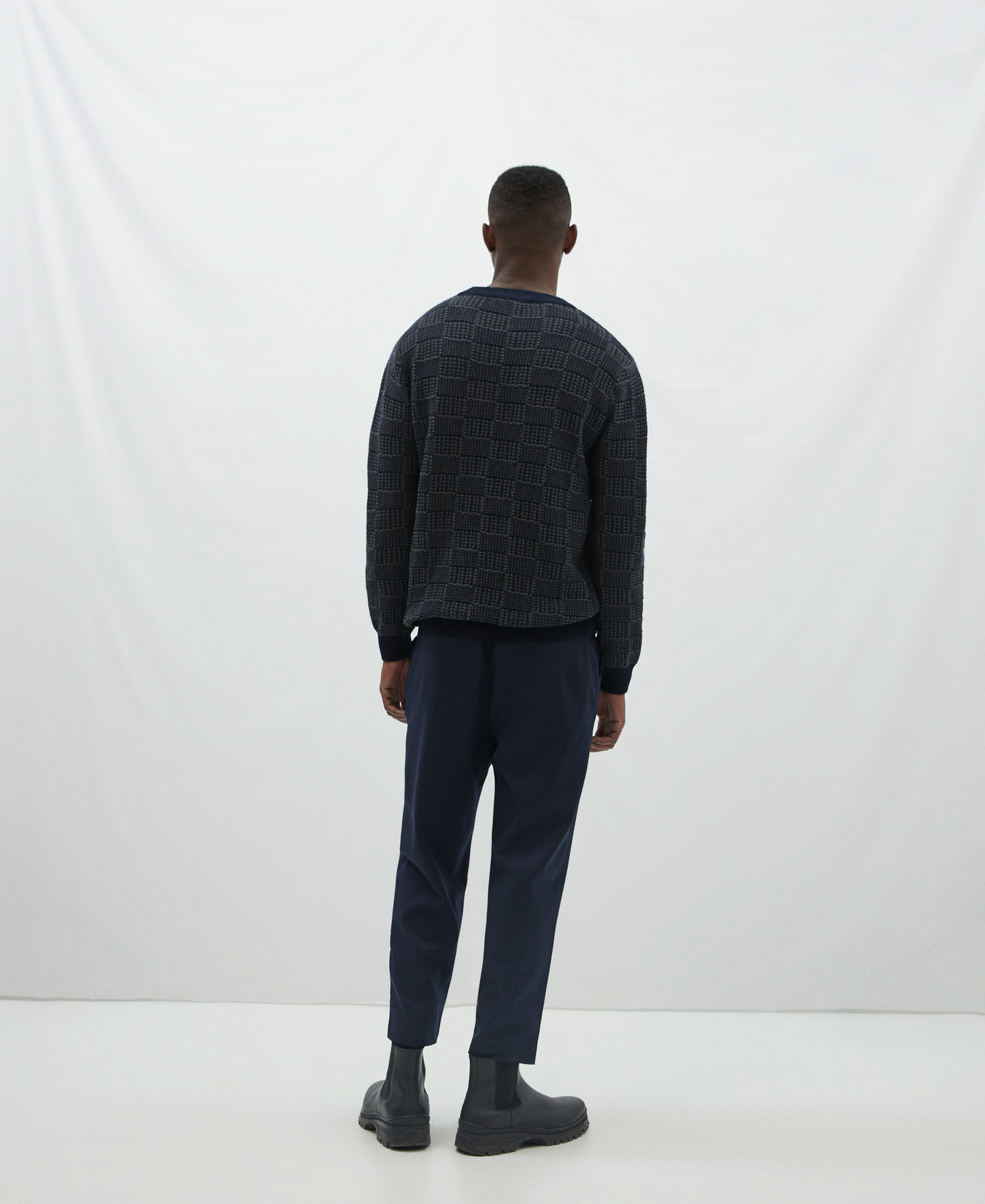 Cotton plaid structure sweater image number 2