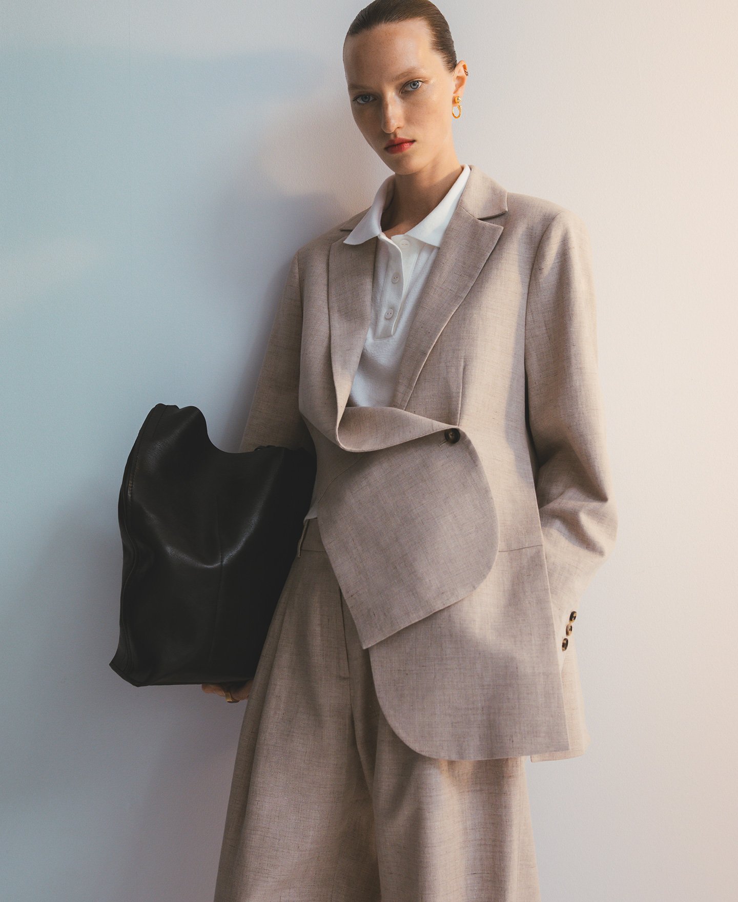 Linen blend asymmetrical blazer woman image number 0
