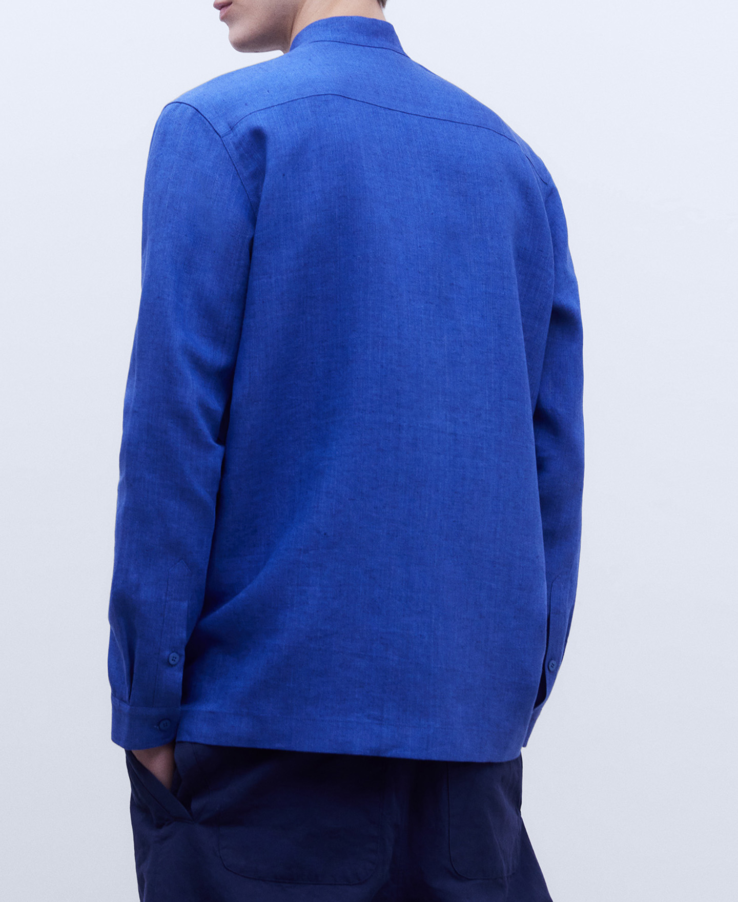 Linen imperial collar overshirt image number 2