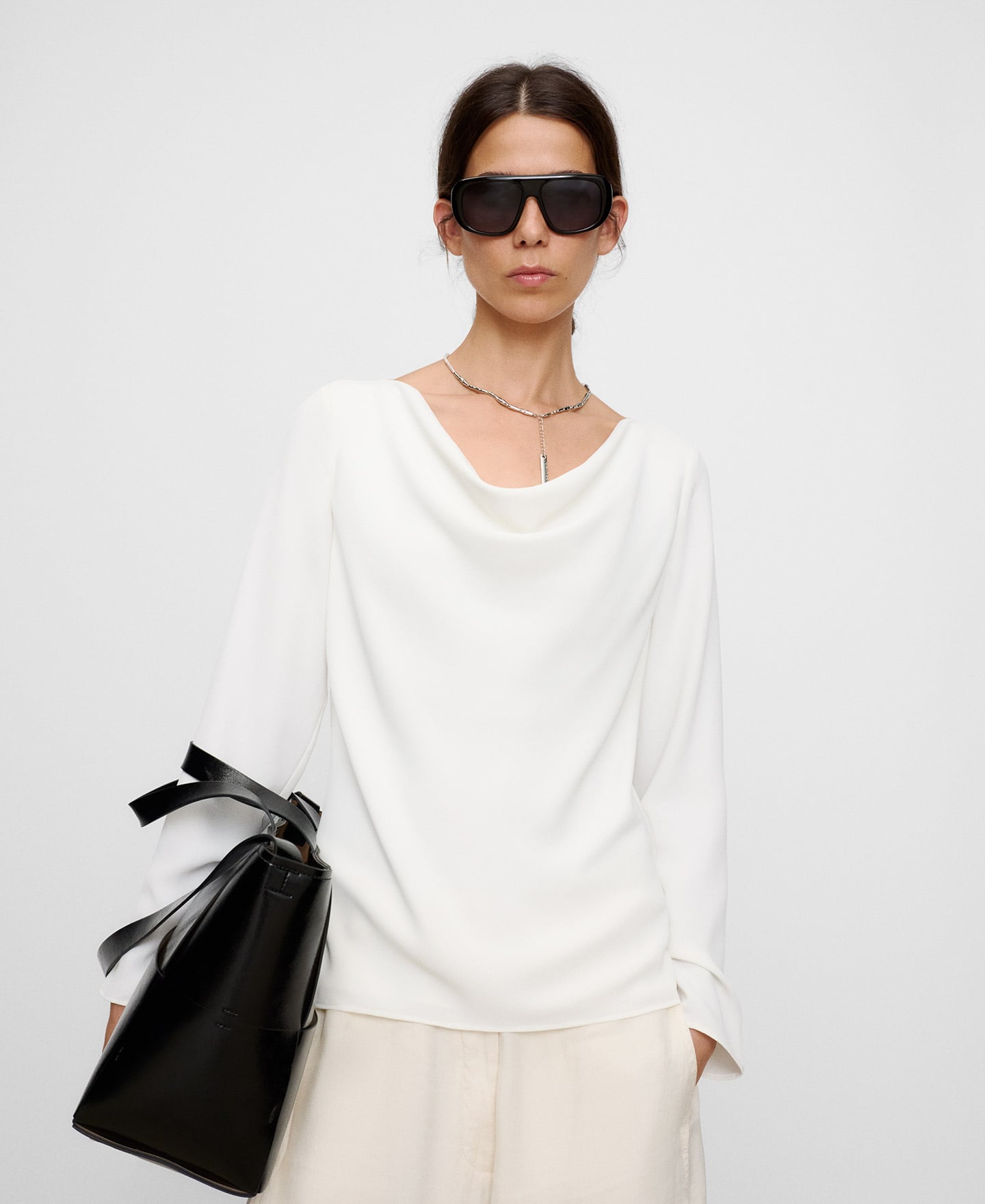 Draped collar top image number 0