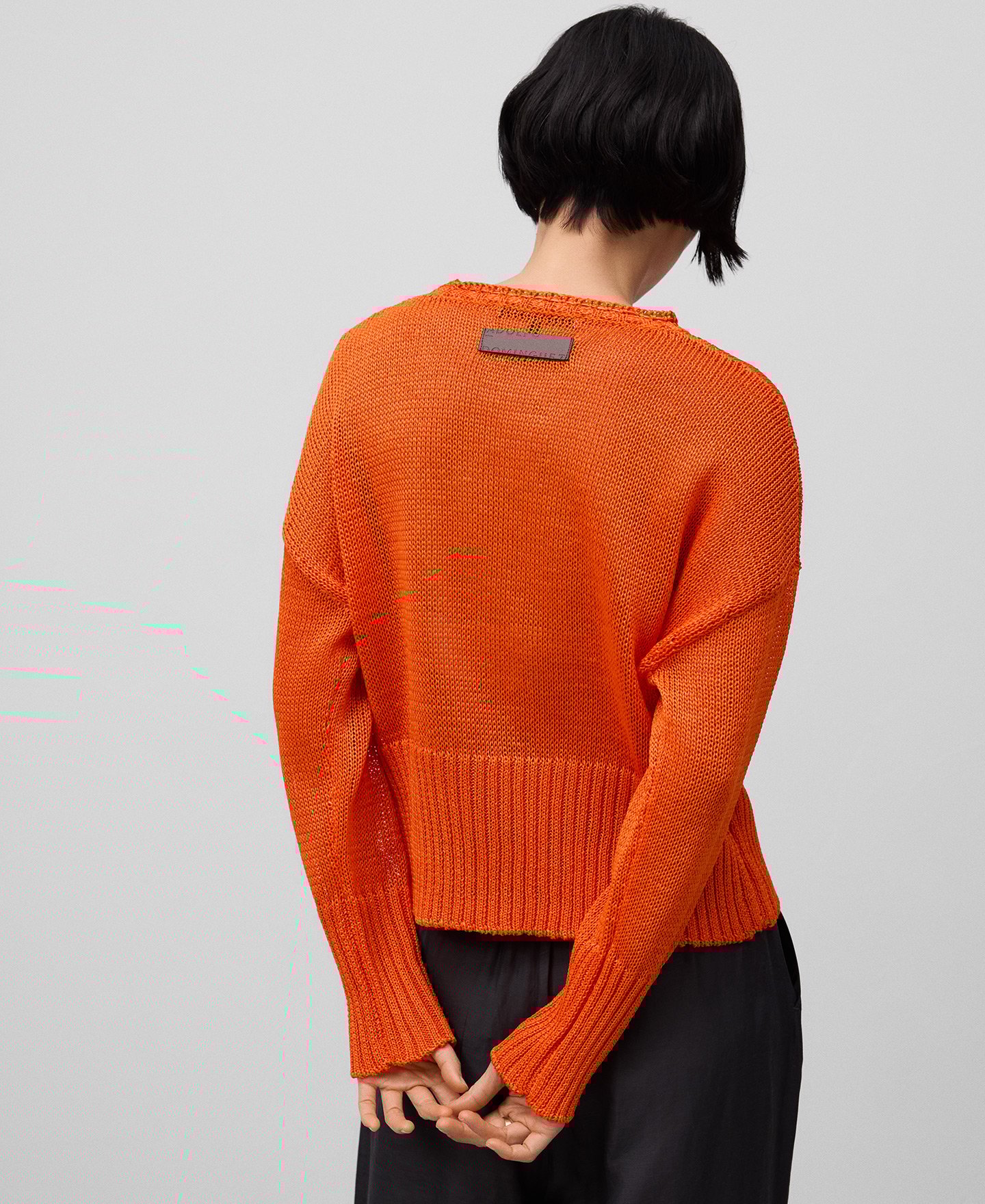 Open knitted crew neck sweater woman image number 2