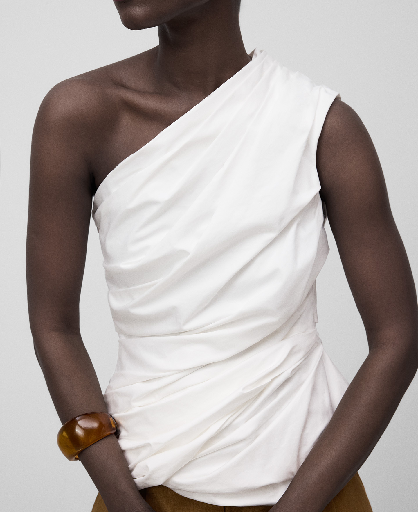 Haut asymétrique drapé en coton femme image number 3