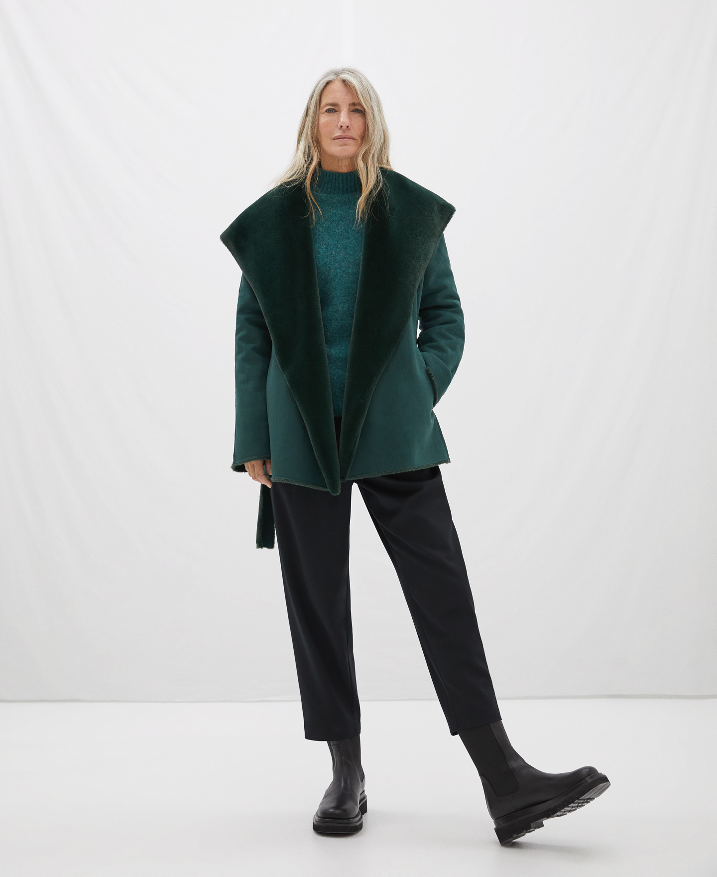 Shawl collar coat with bow closure image number 1
