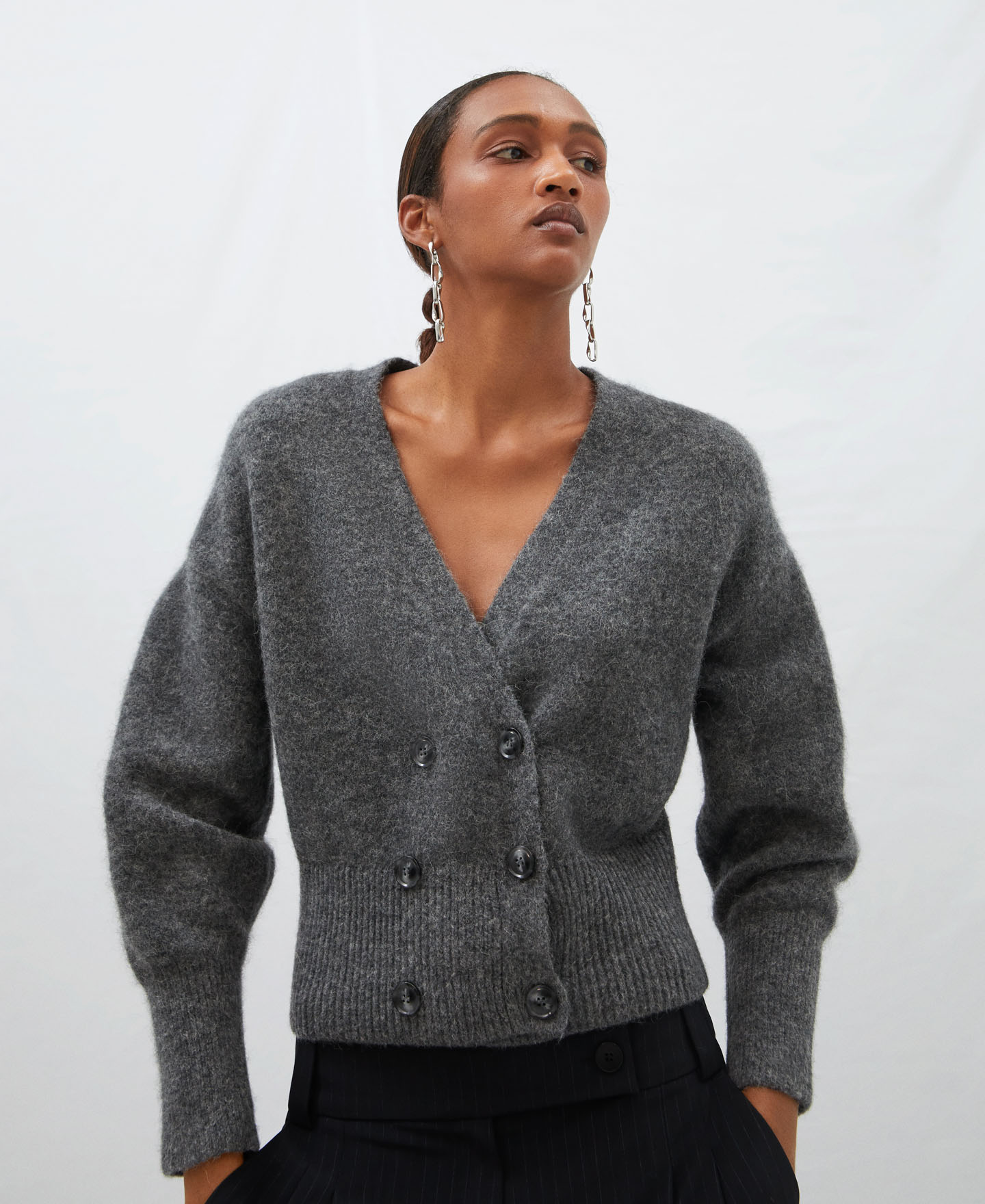 Puffed sleeve alpaca jacket image number 0