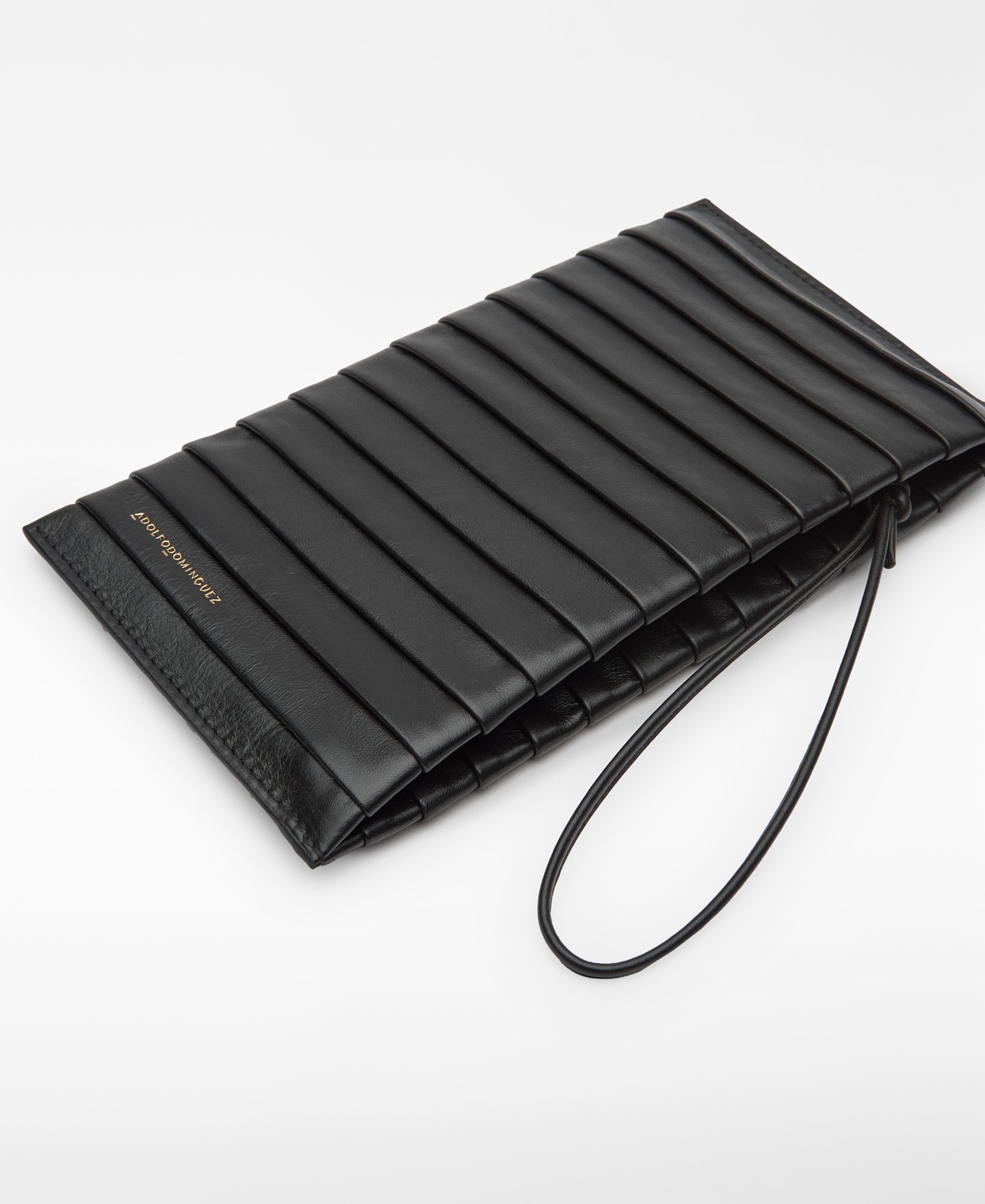 Leather rectangular pleated clutch woman image number 2