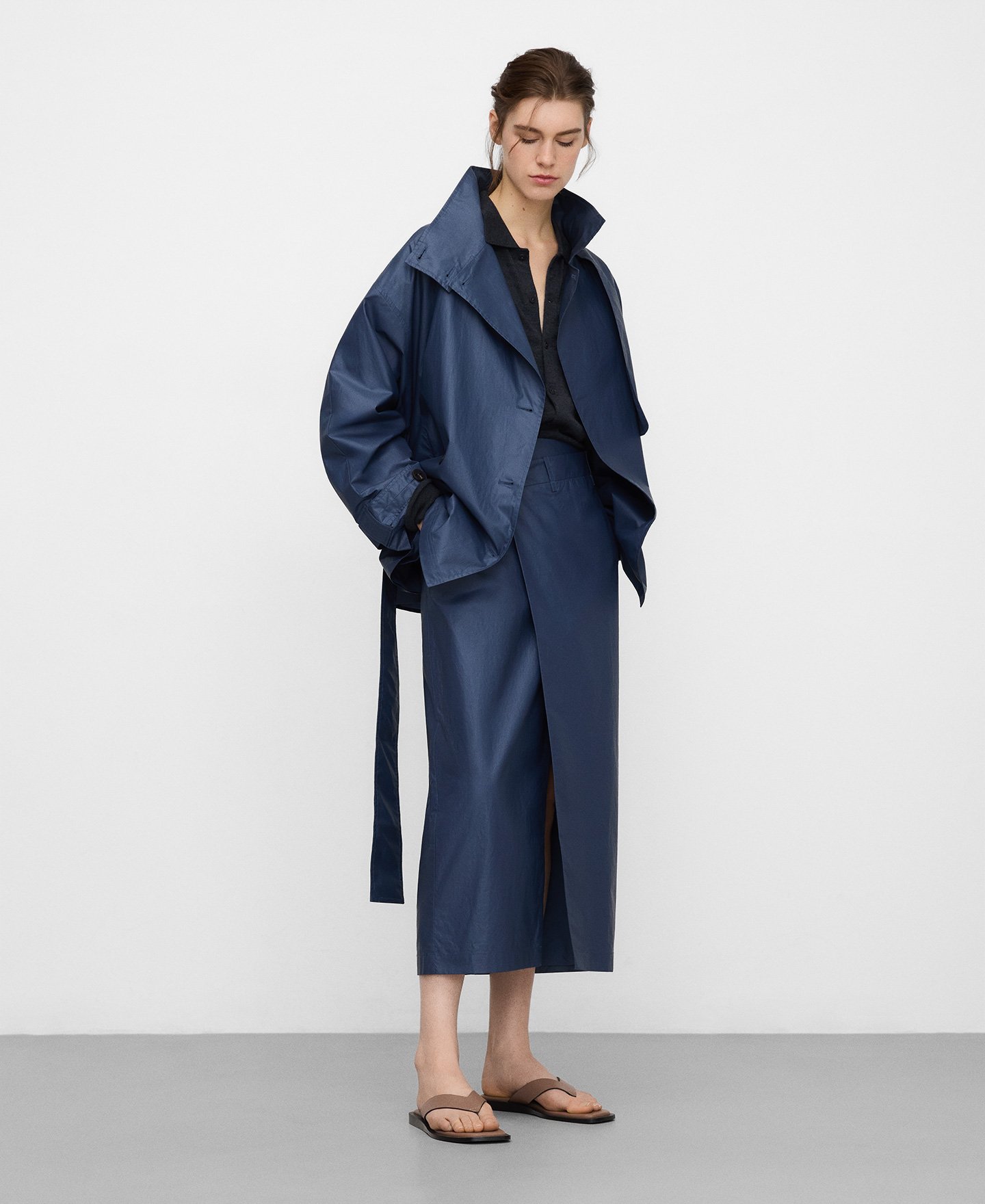 Funnel neck short trench coat image number 1