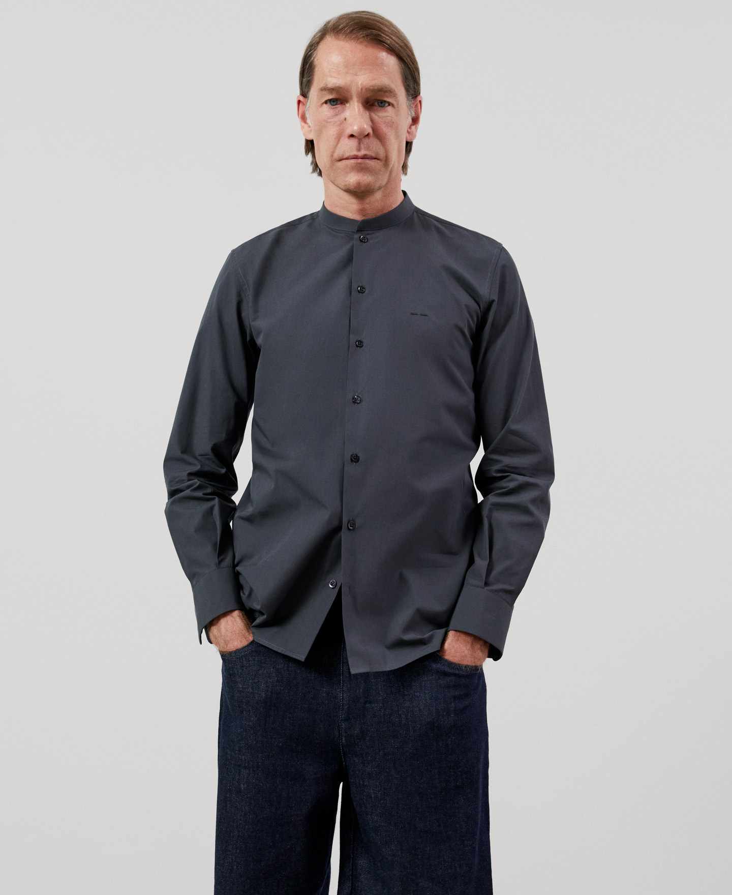 Mandarin collar organic cotton shirt image number 0