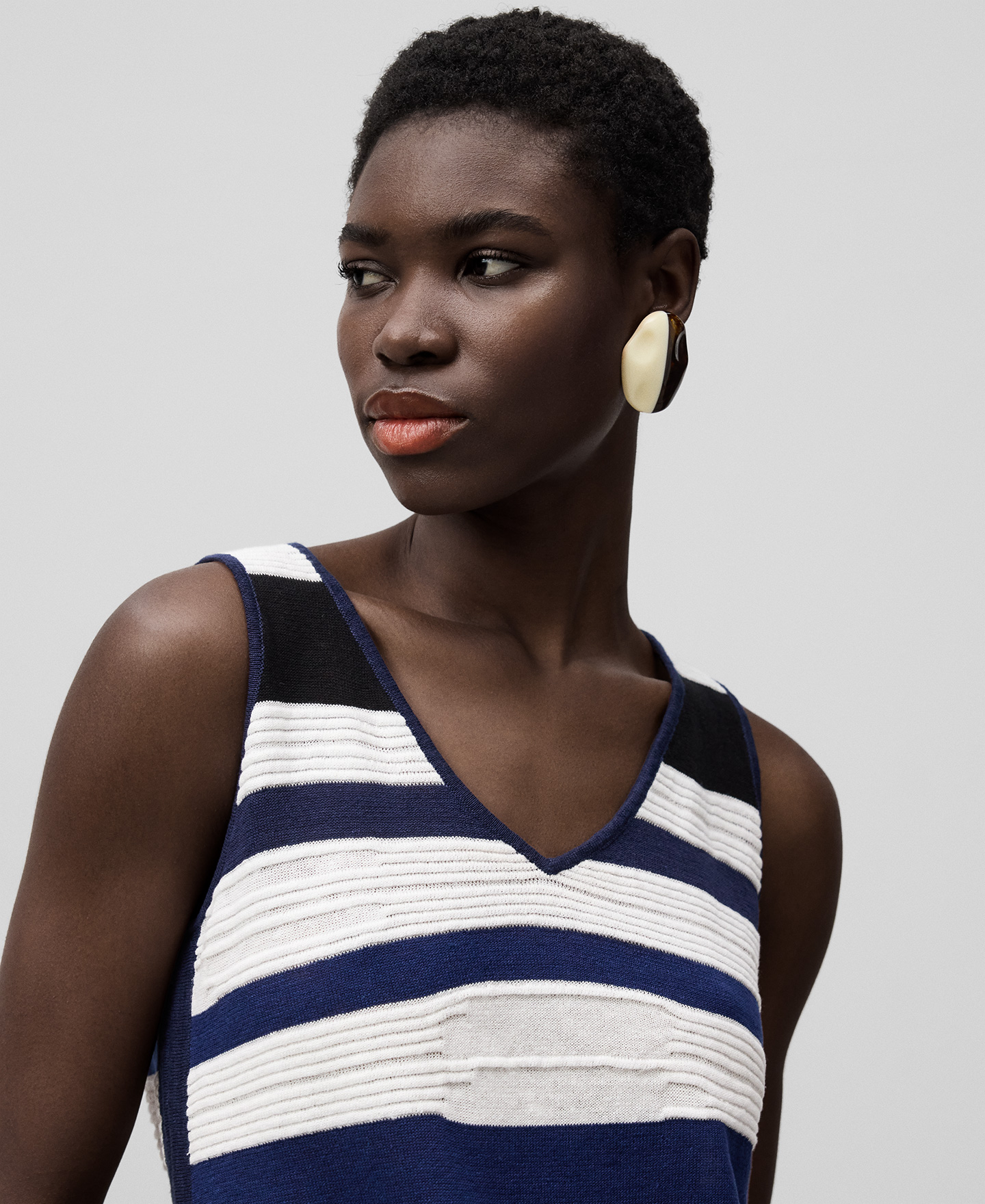 Striped structured knit top woman image number 3