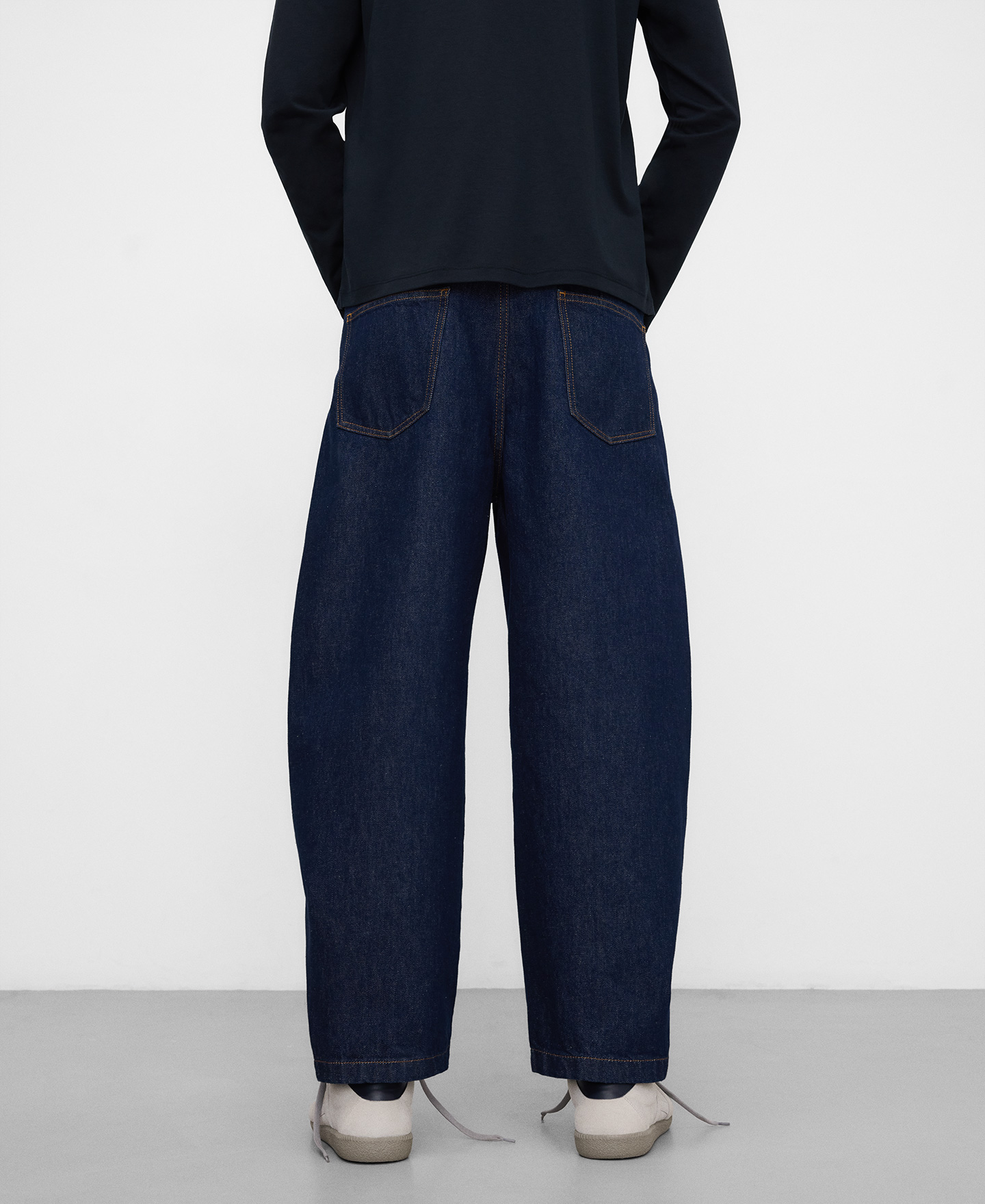 Cotton denim barrel fit trousers image number 2