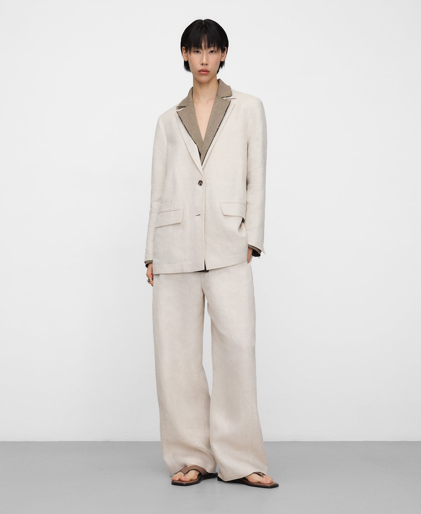 Blazer sastre combinada lino europeo image number 1