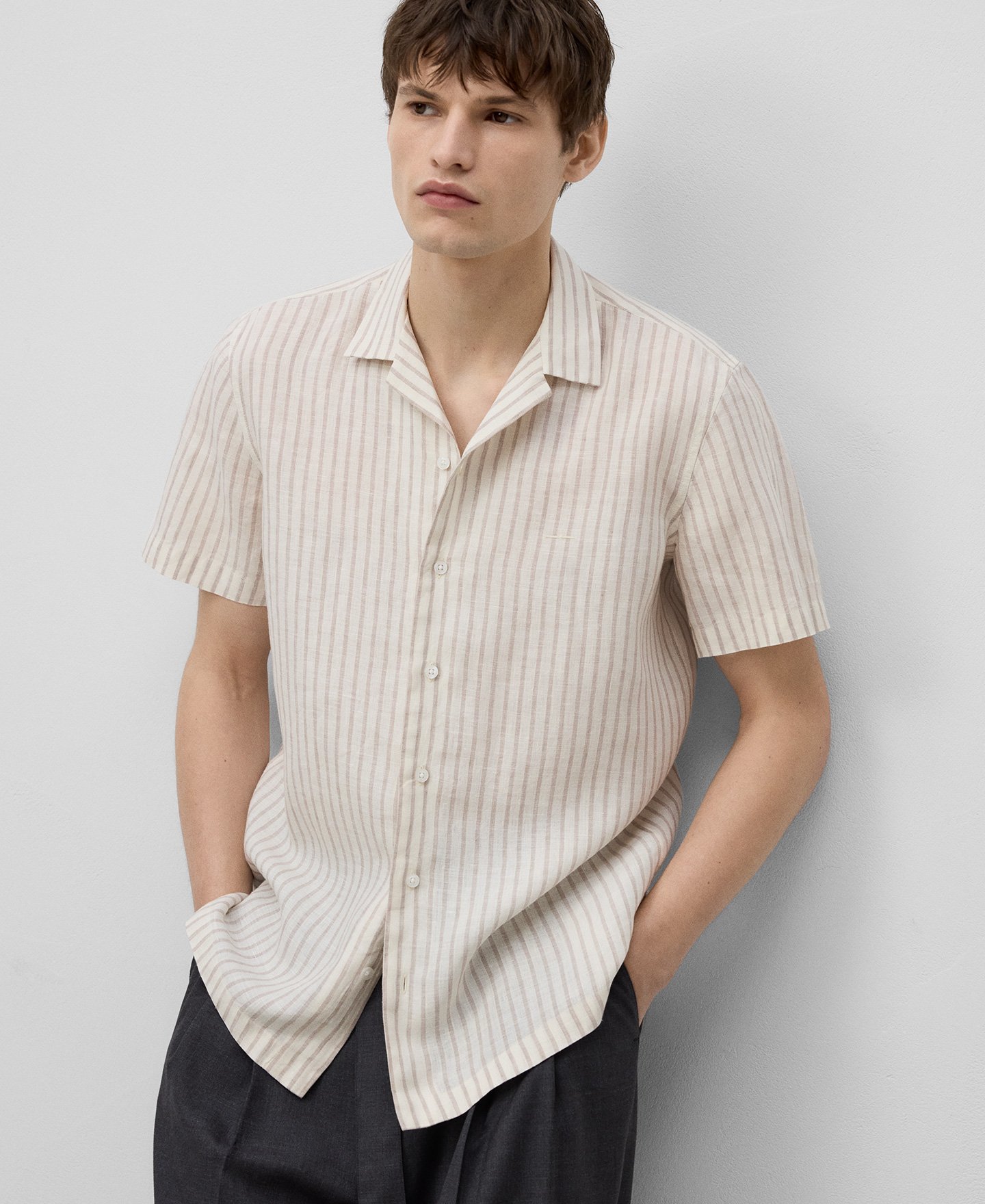 Camisa rayas lino europeo hombre image number 0