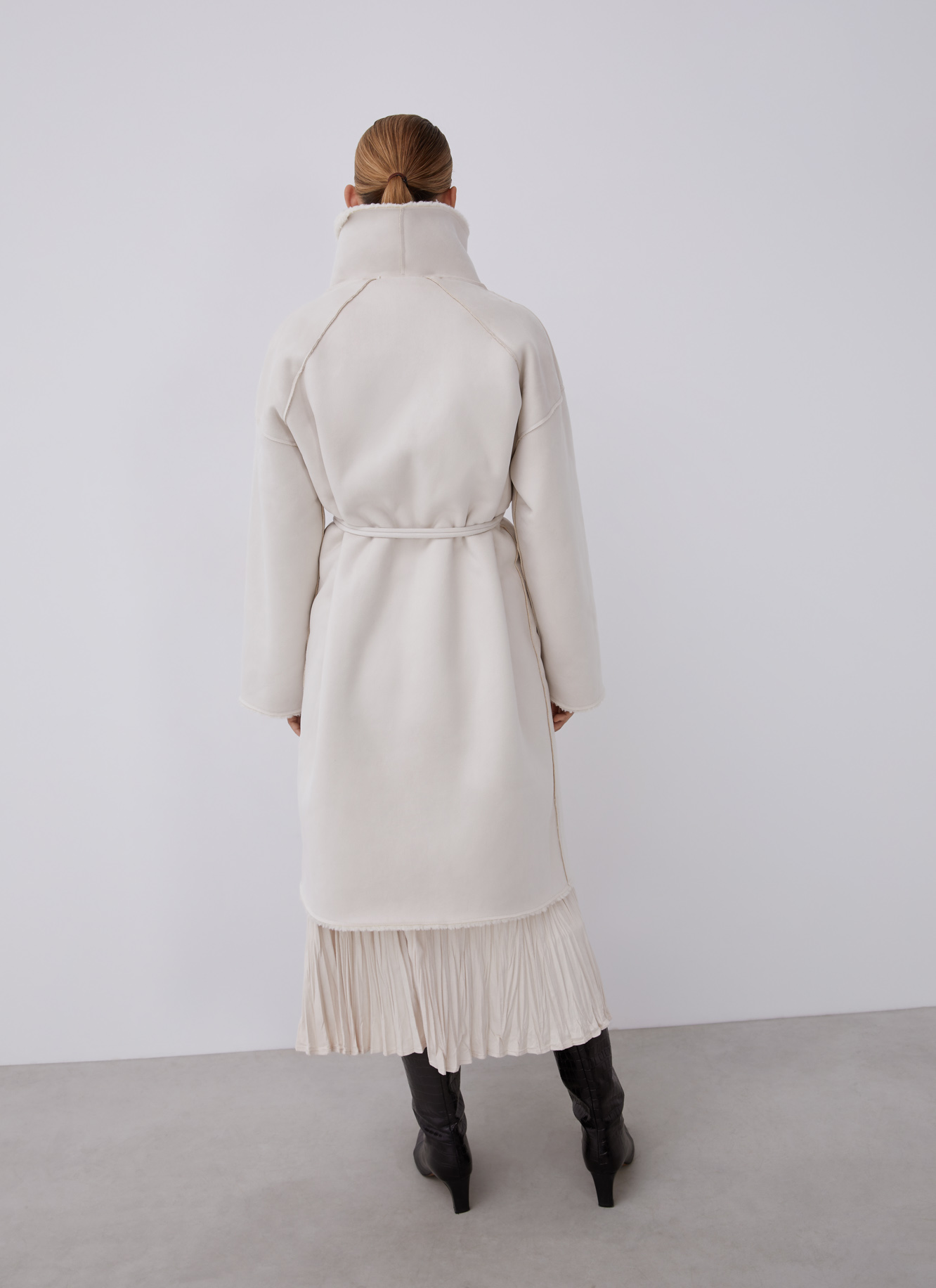 Eco leather coat with belt image number 1