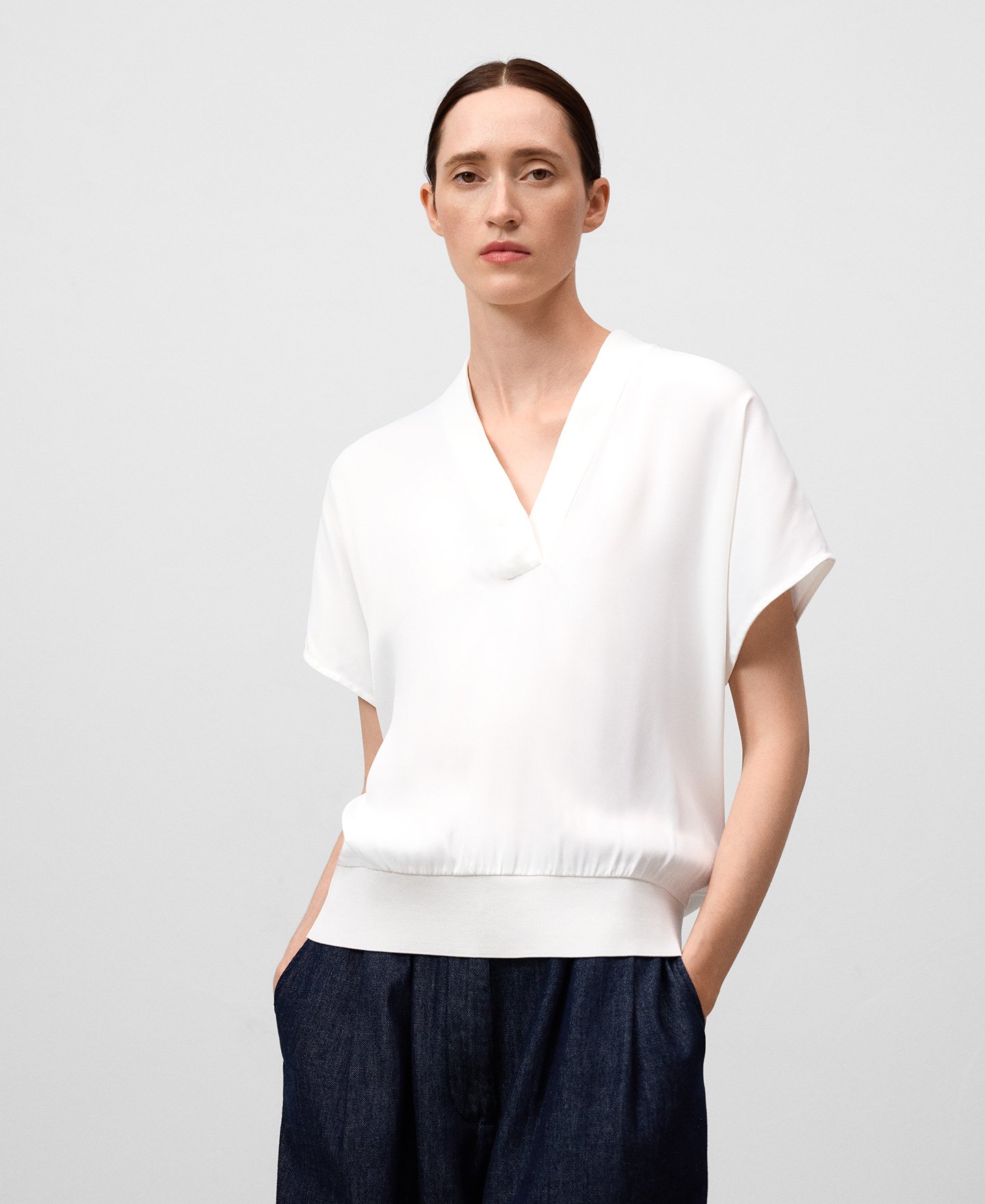 Double-fabric V-neckline top woman image number 0