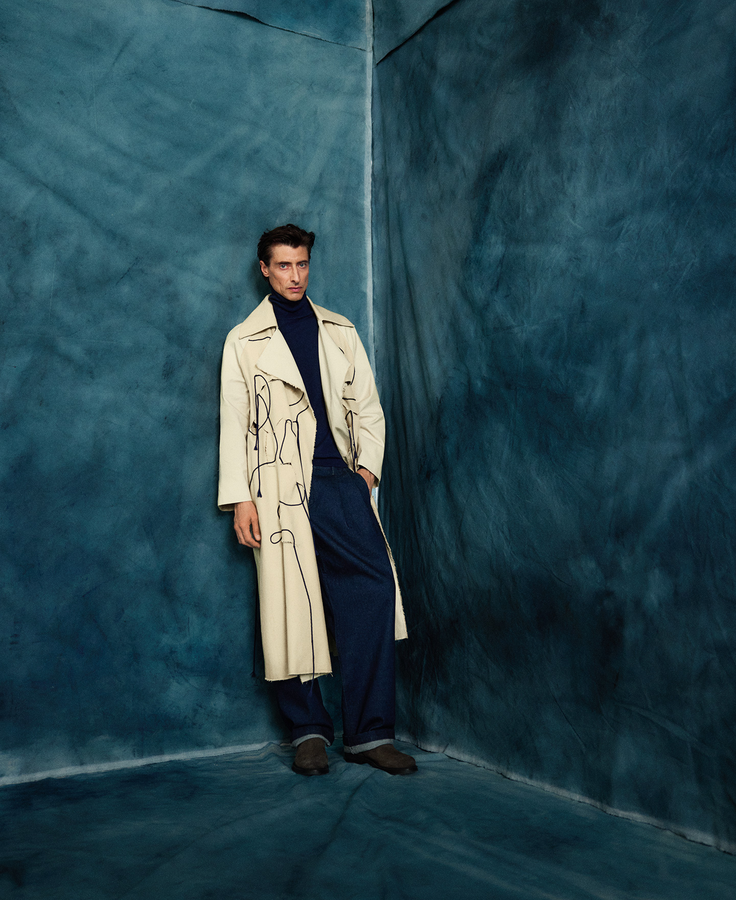 Cotton denim chino trousers man image number 1