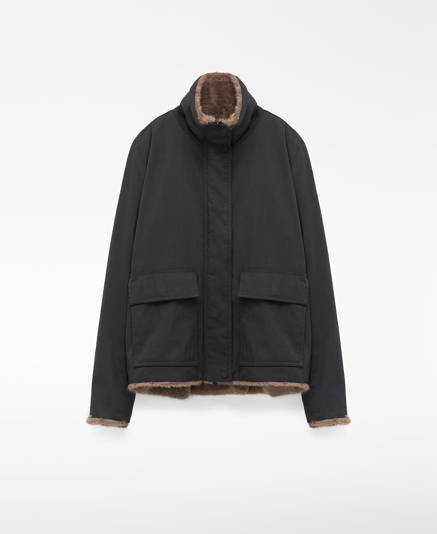 Double-faced short parka with pockets image number 0