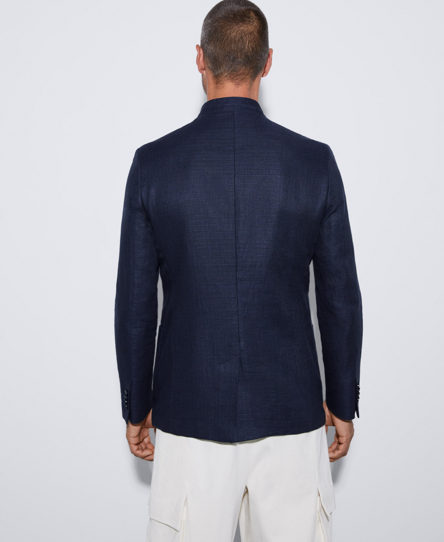 Cotton and linen Mao collar blazer image number 2