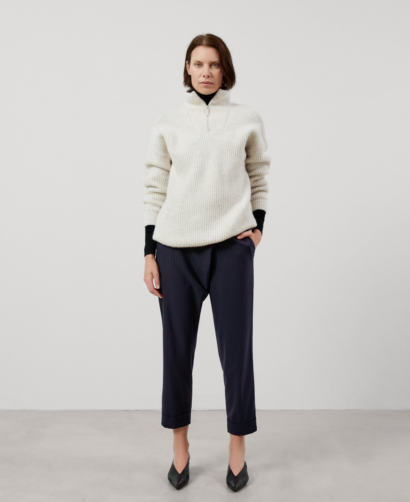 Asymmetric straight trousers image number 1