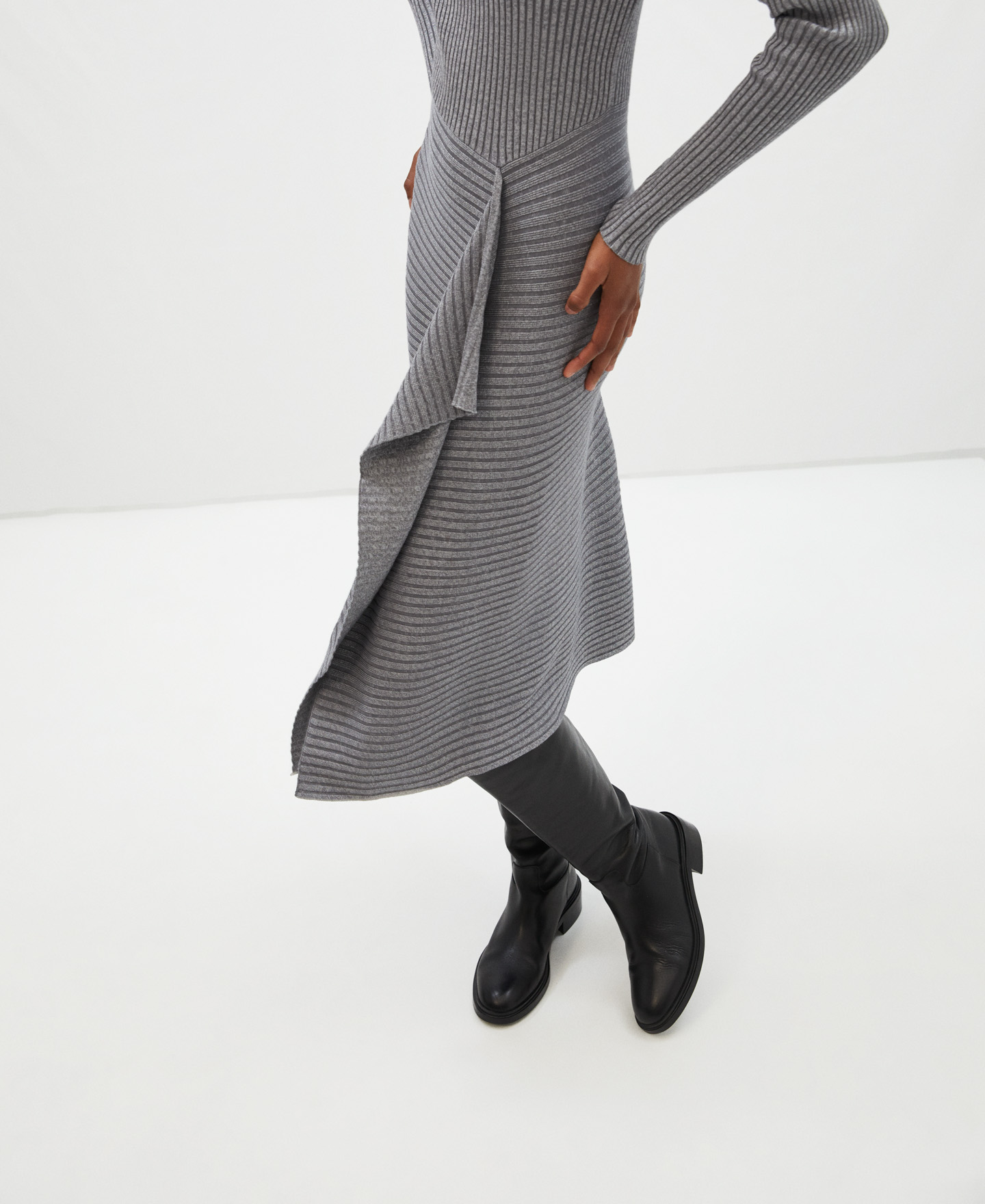 Asymmetrical ribbed knit dress image number 3