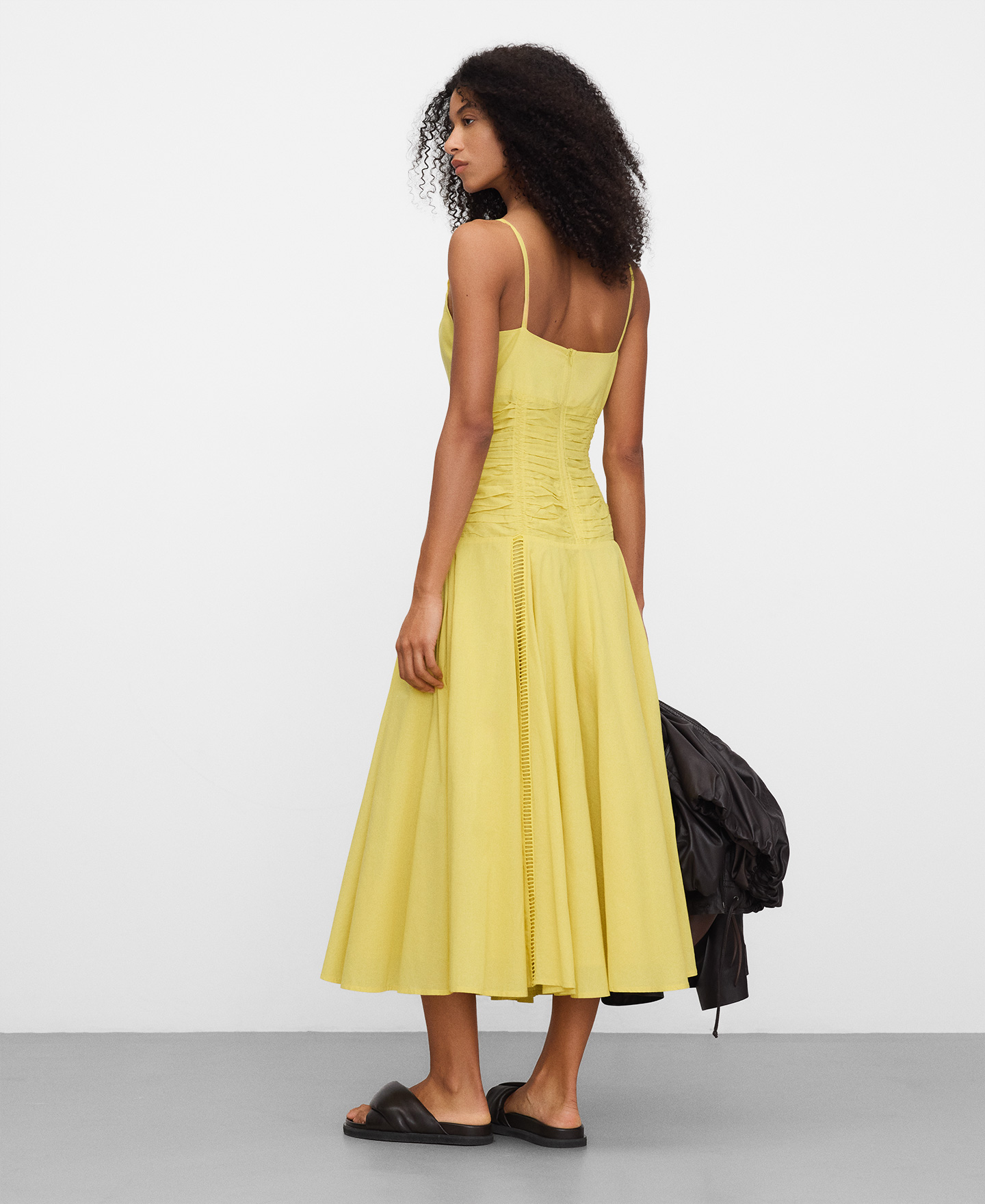 Cotton gathered-waist midi dress image number 2