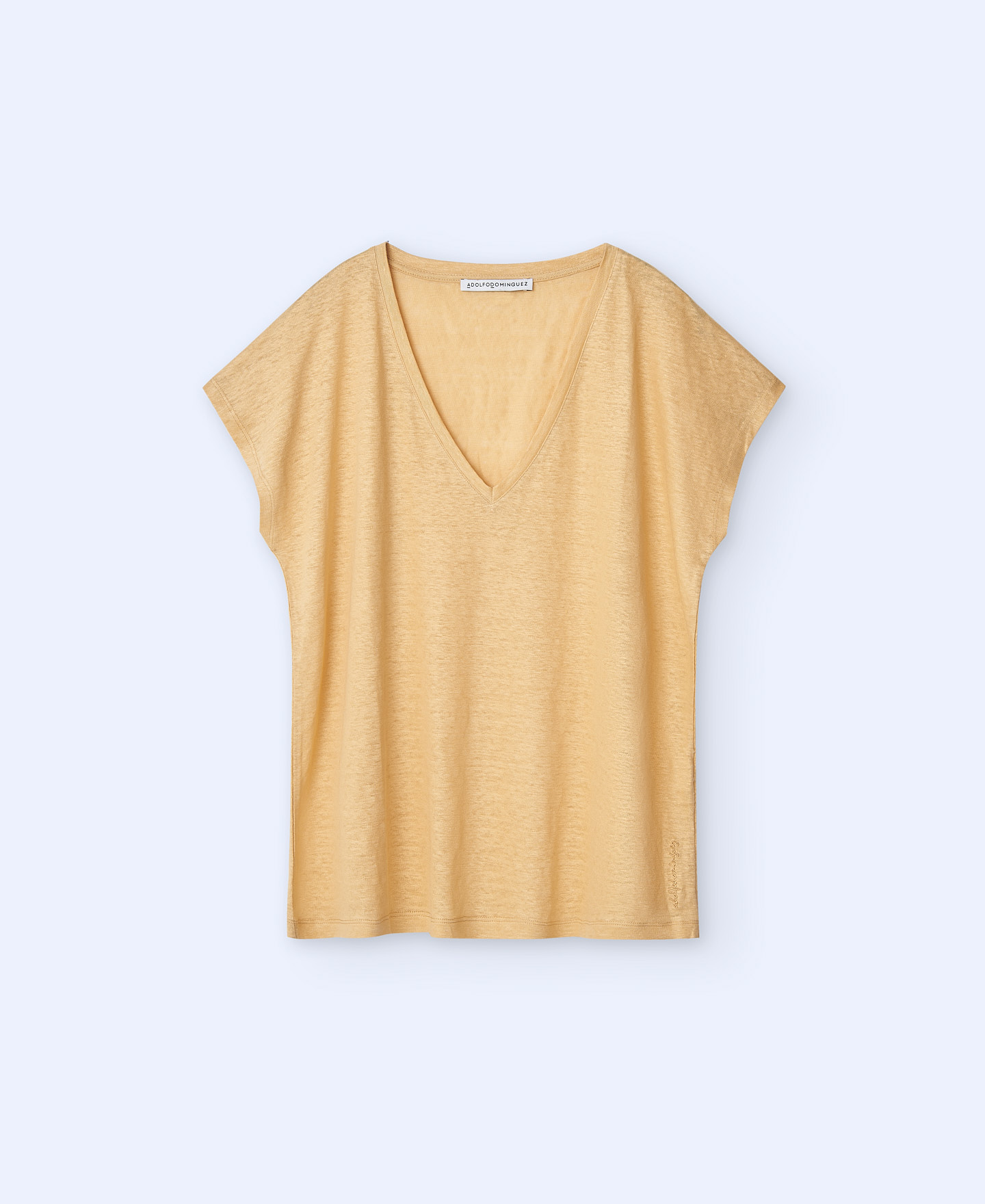 Camiseta en lino con cuello pico image number 0
