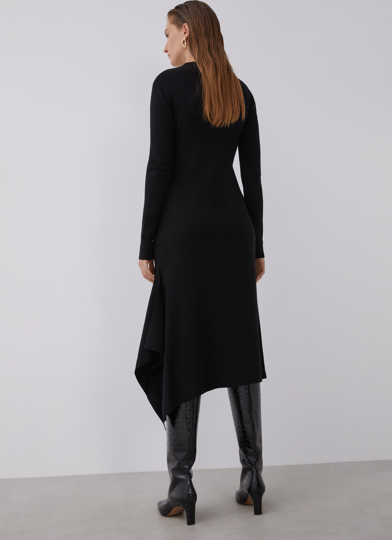Midi thick stretch-knit dress with godet image number 1