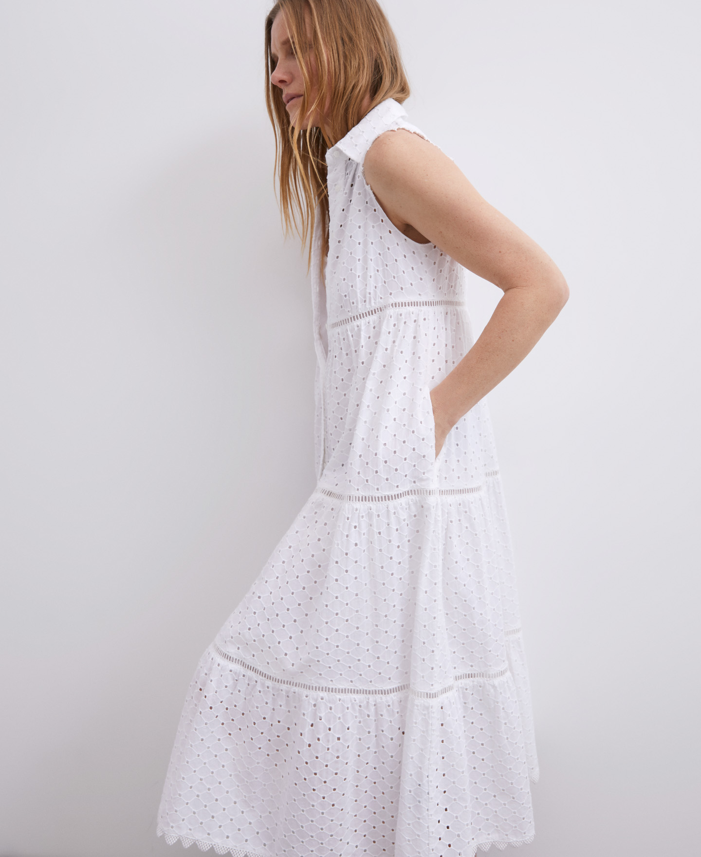 Midi dress white shirt collar image number 2