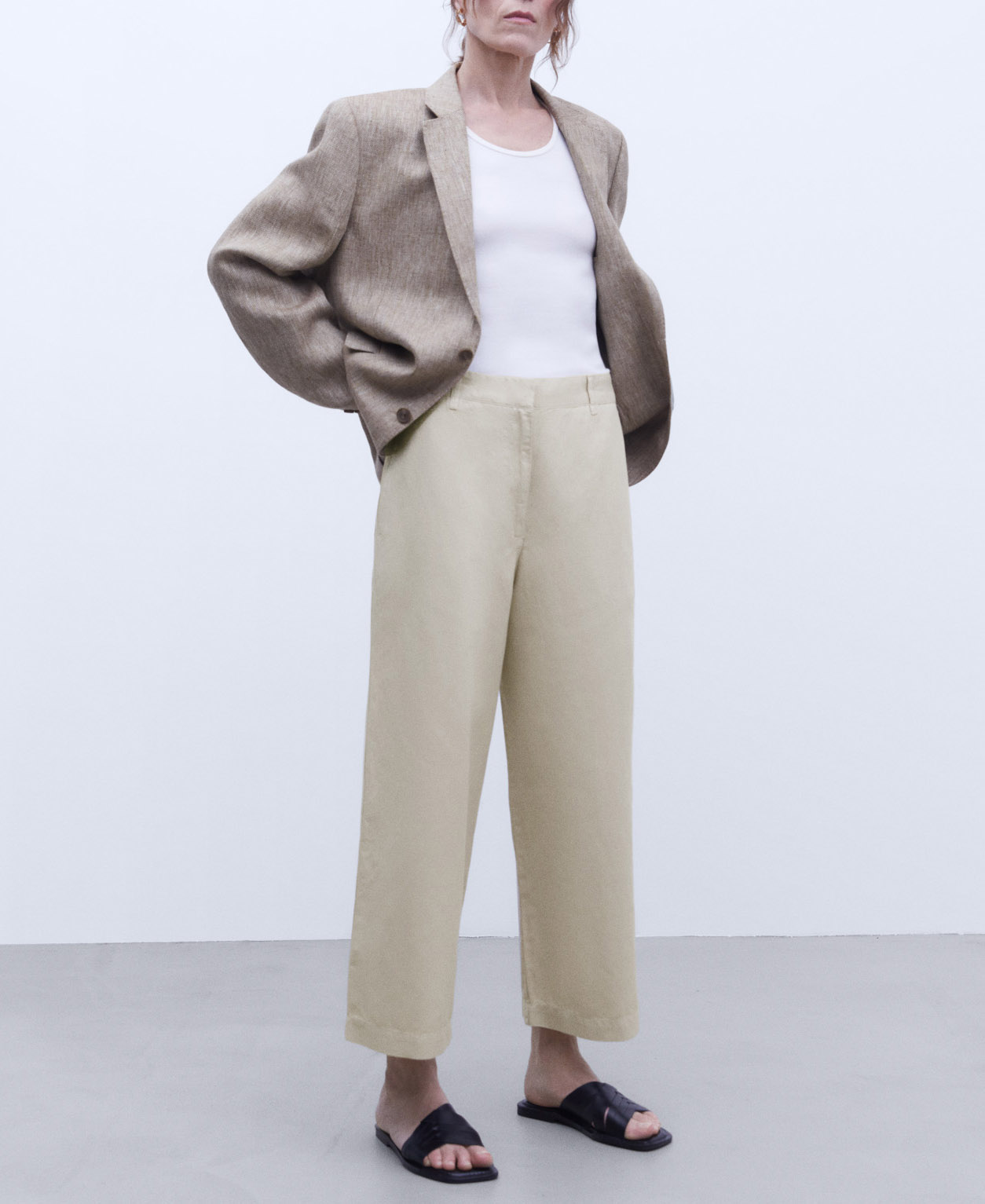 Linen and cotton wide chino trousers image number 1