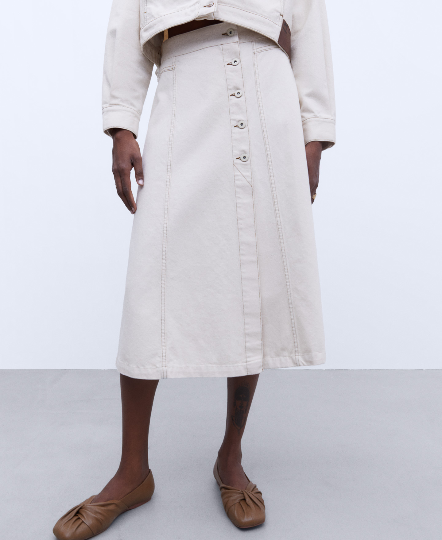A-line cotton denim skirt image number 0