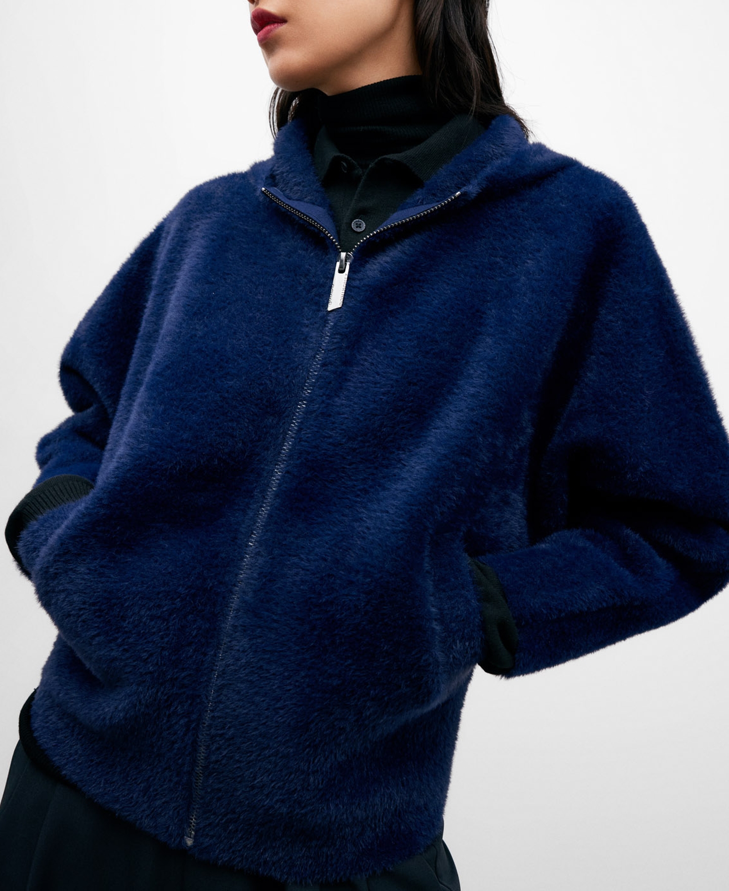 Navy blue fleece hoodie for women image number 3