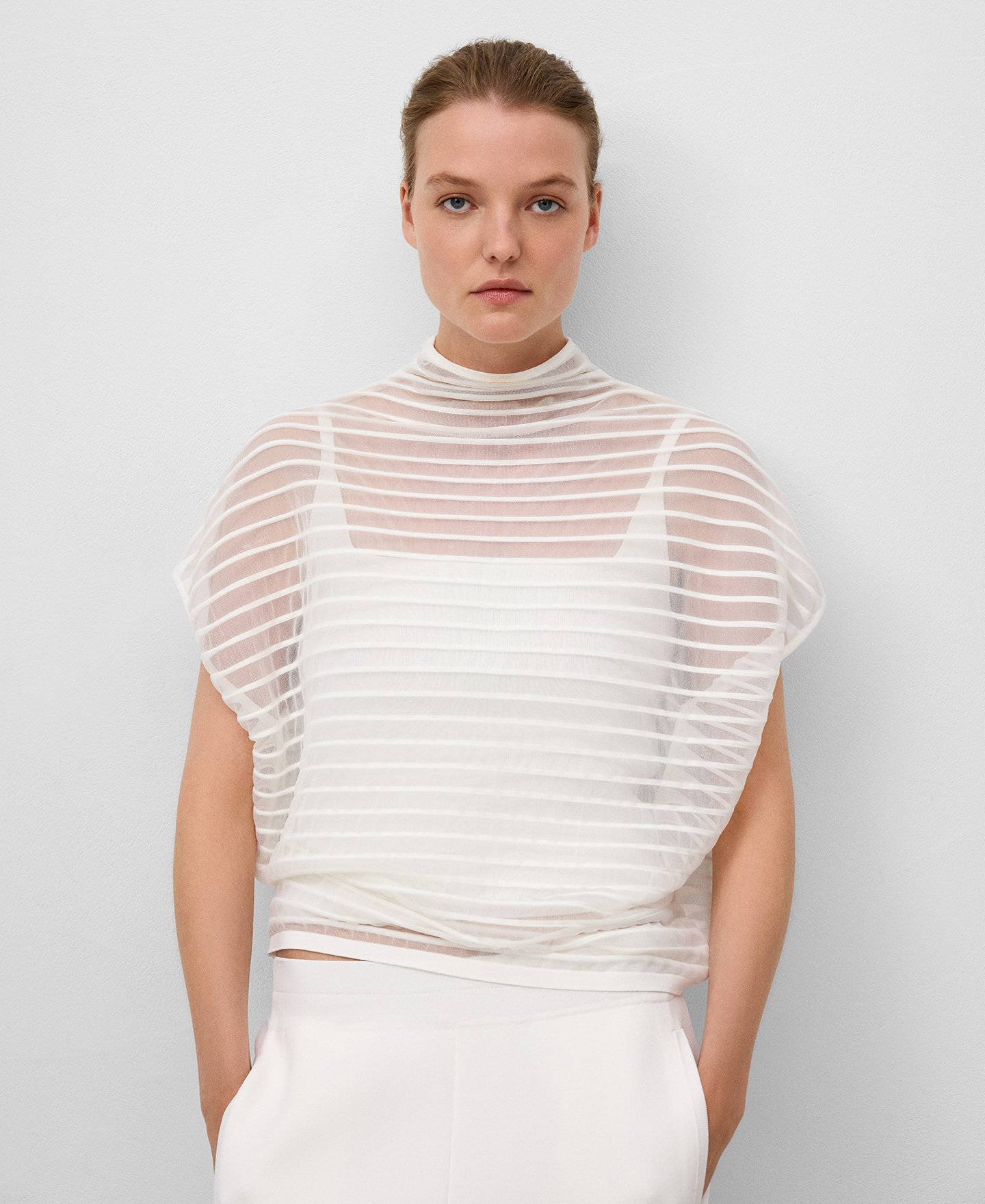 Sheer striped sweater woman image number 0