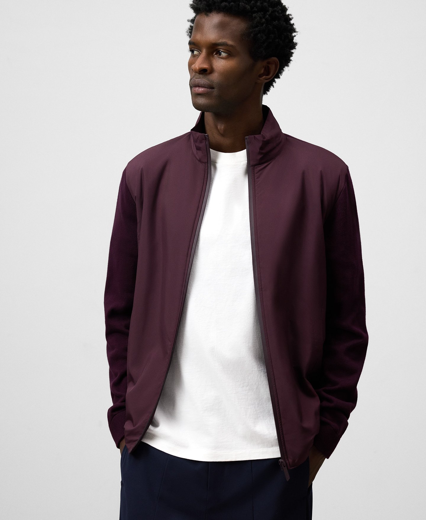 Knit and nylon cardigan man image number 0