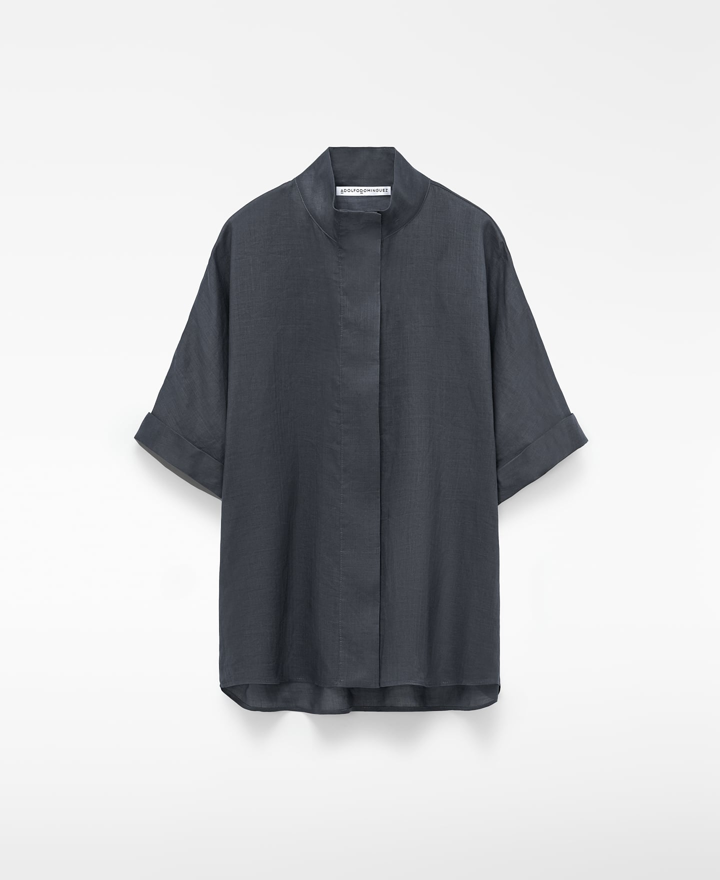 Ramie funnel neck shirt image number 0