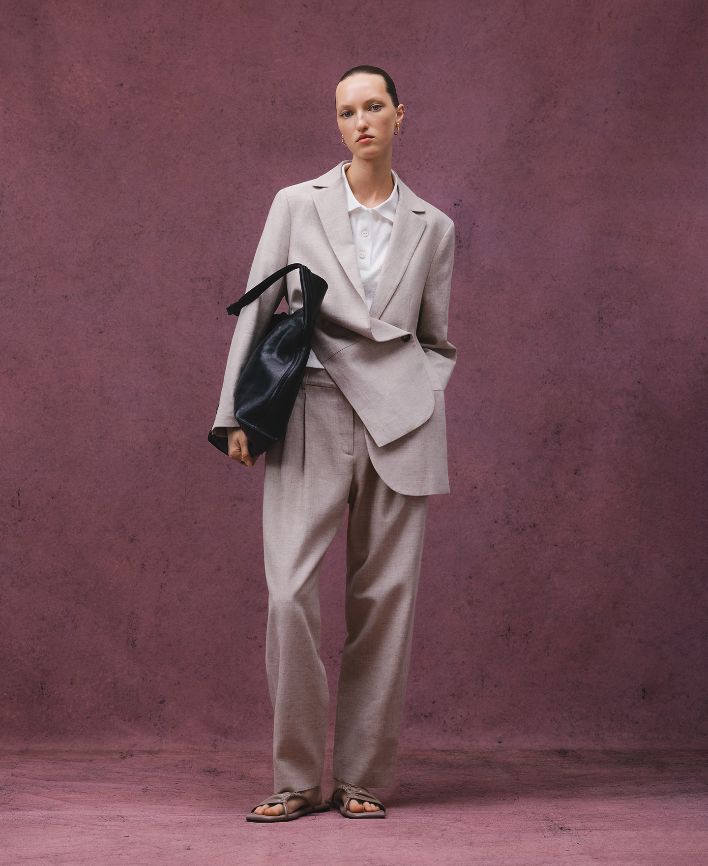 Linen blend asymmetrical blazer woman image number 1