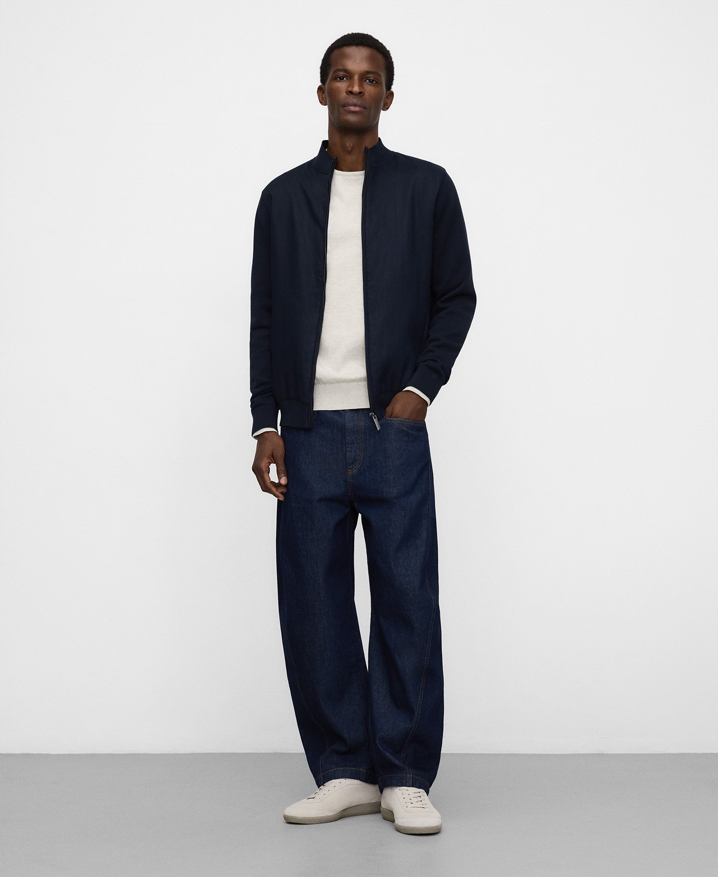 Cotton knit and linen combined jacket image number 1