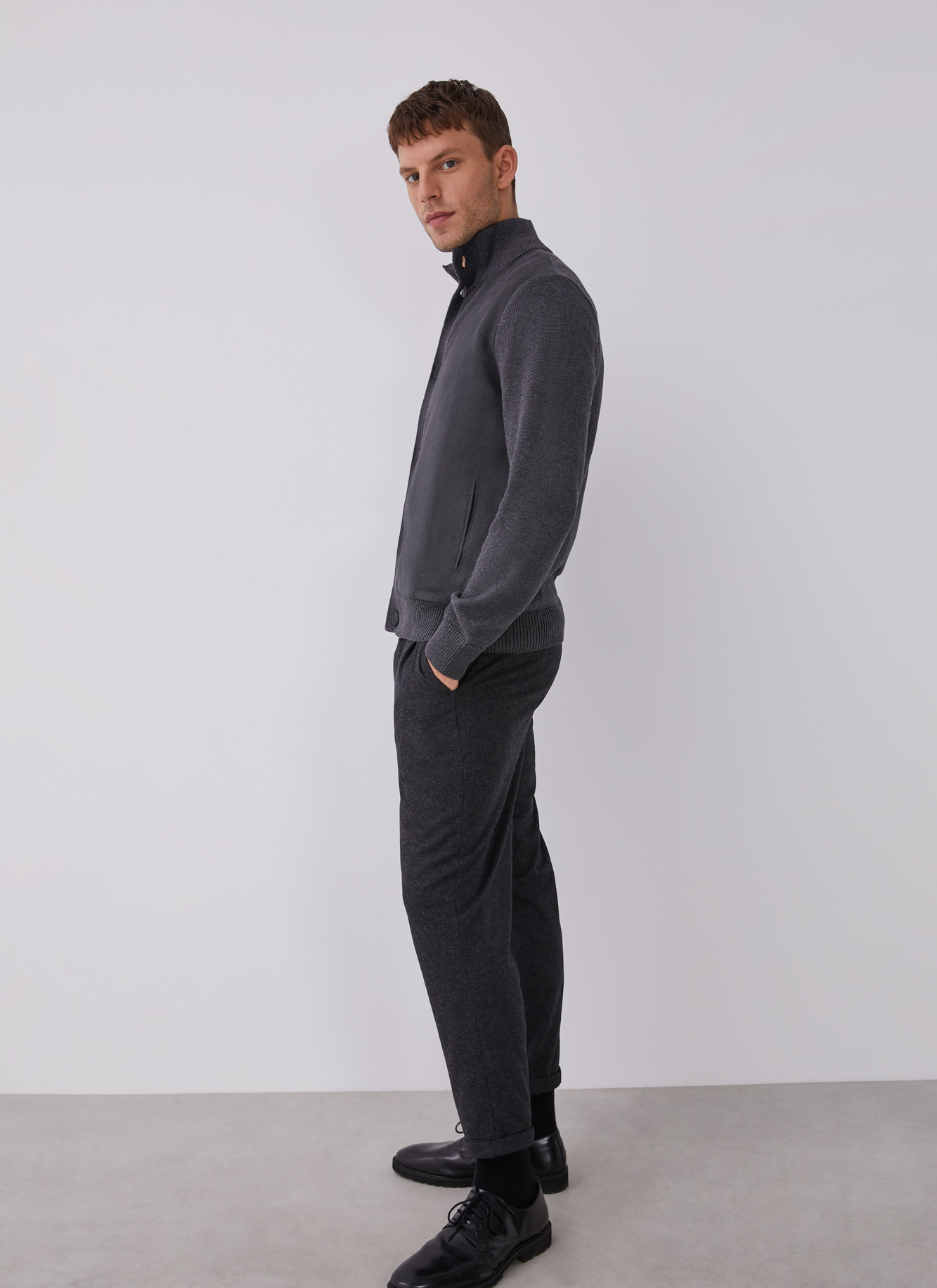 Buttoned cardigan with suedette front image number 4