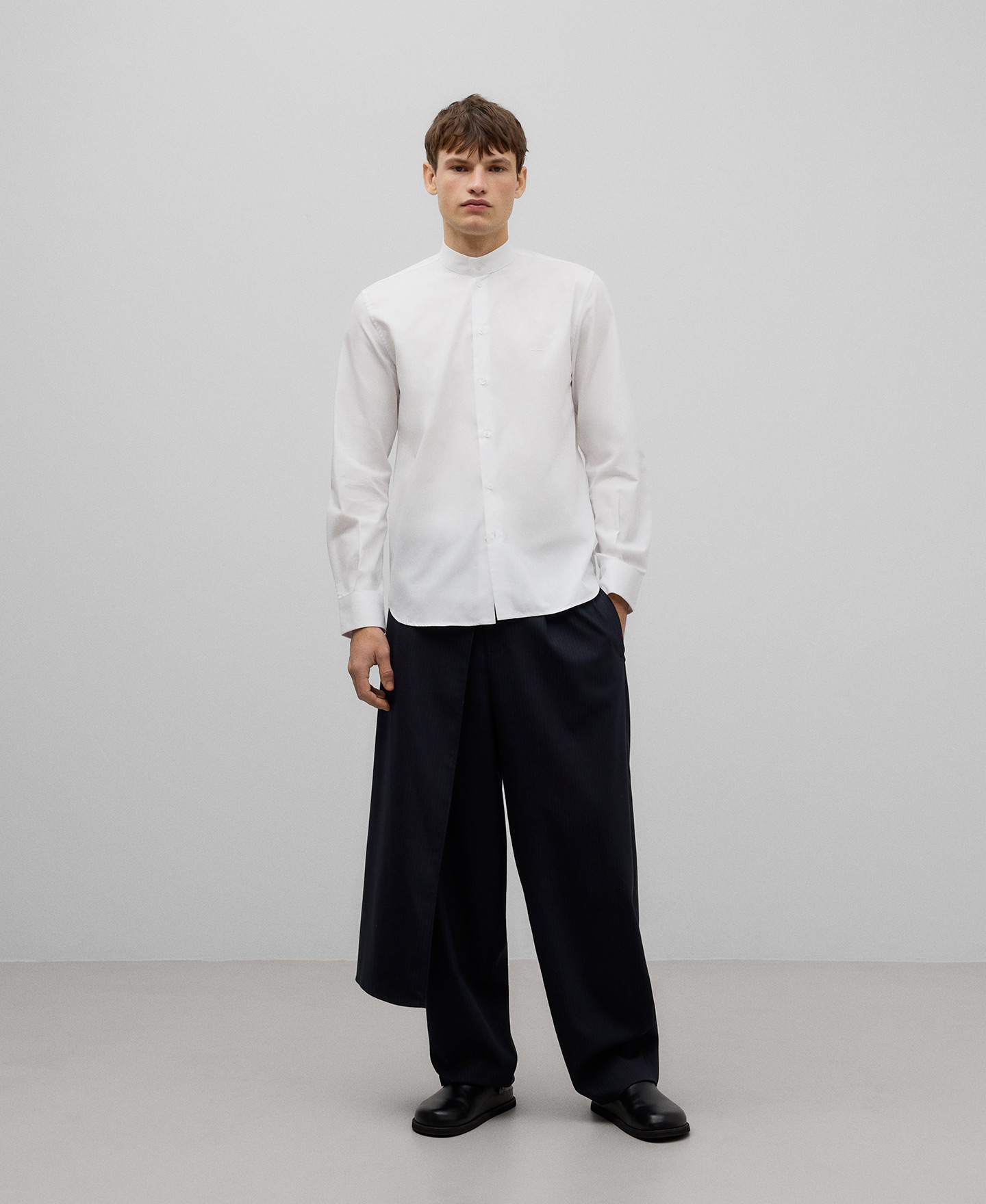 Mandarin collar organic cotton shirt man image number 1