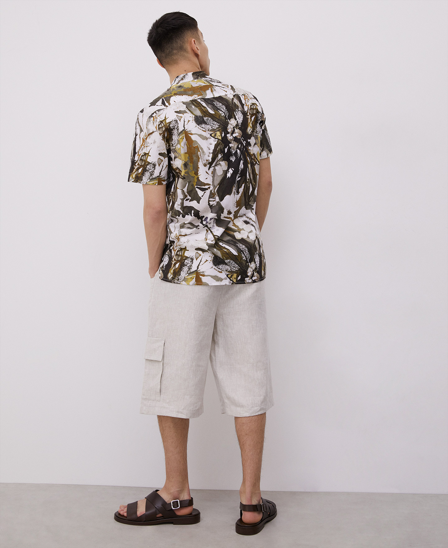 Strip collar printed shirt in cotton image number 1