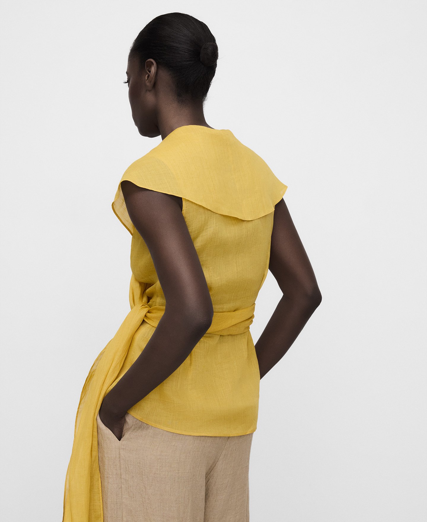 Ramie shawl collar wrap top image number 2