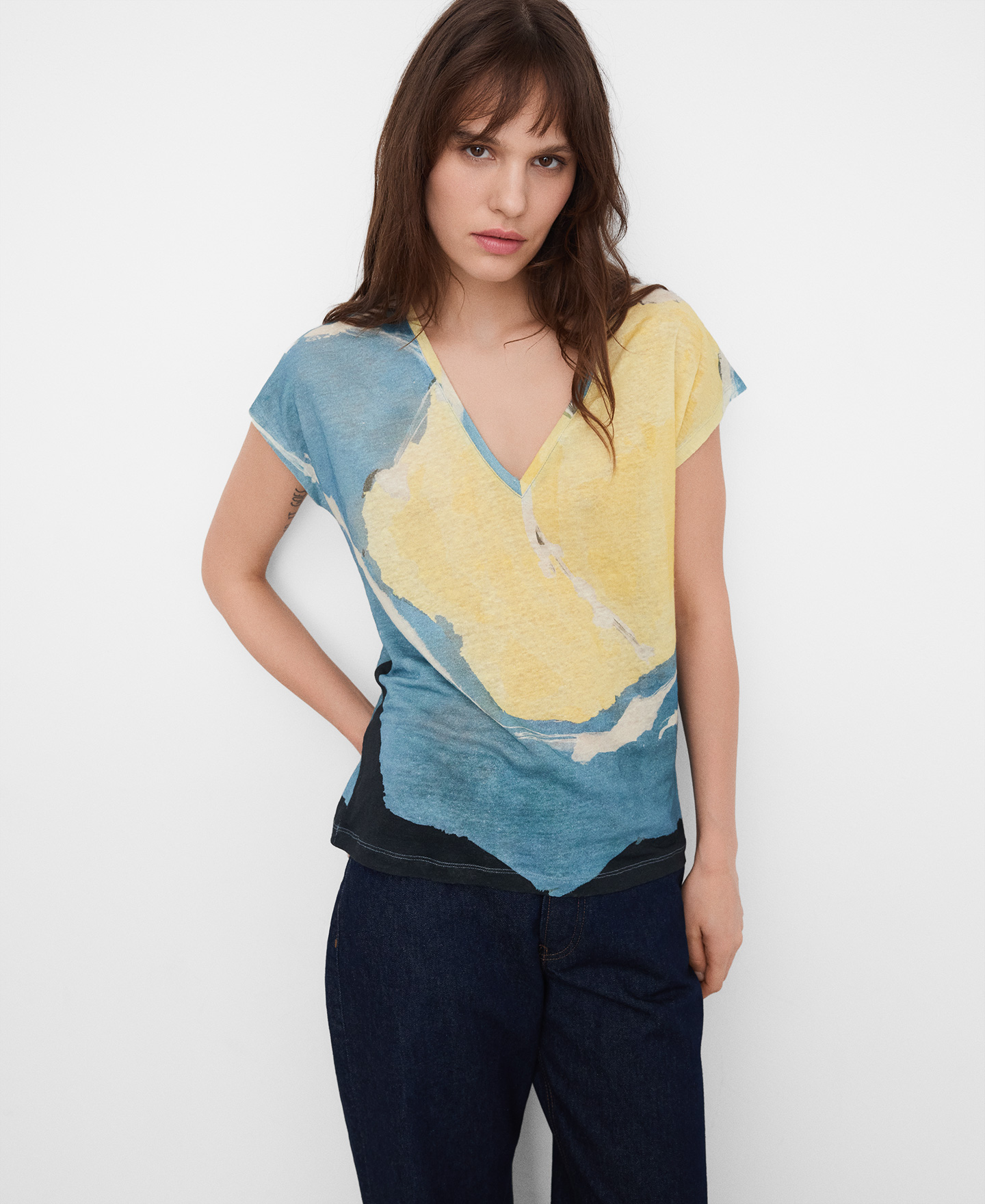 European linen printed T-shirt image number 0