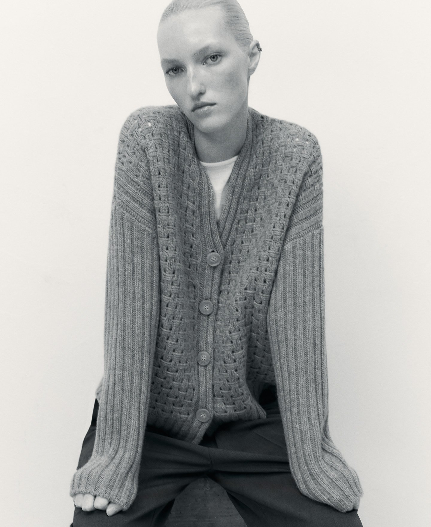 Wool openwork knit cardigan woman image number 5