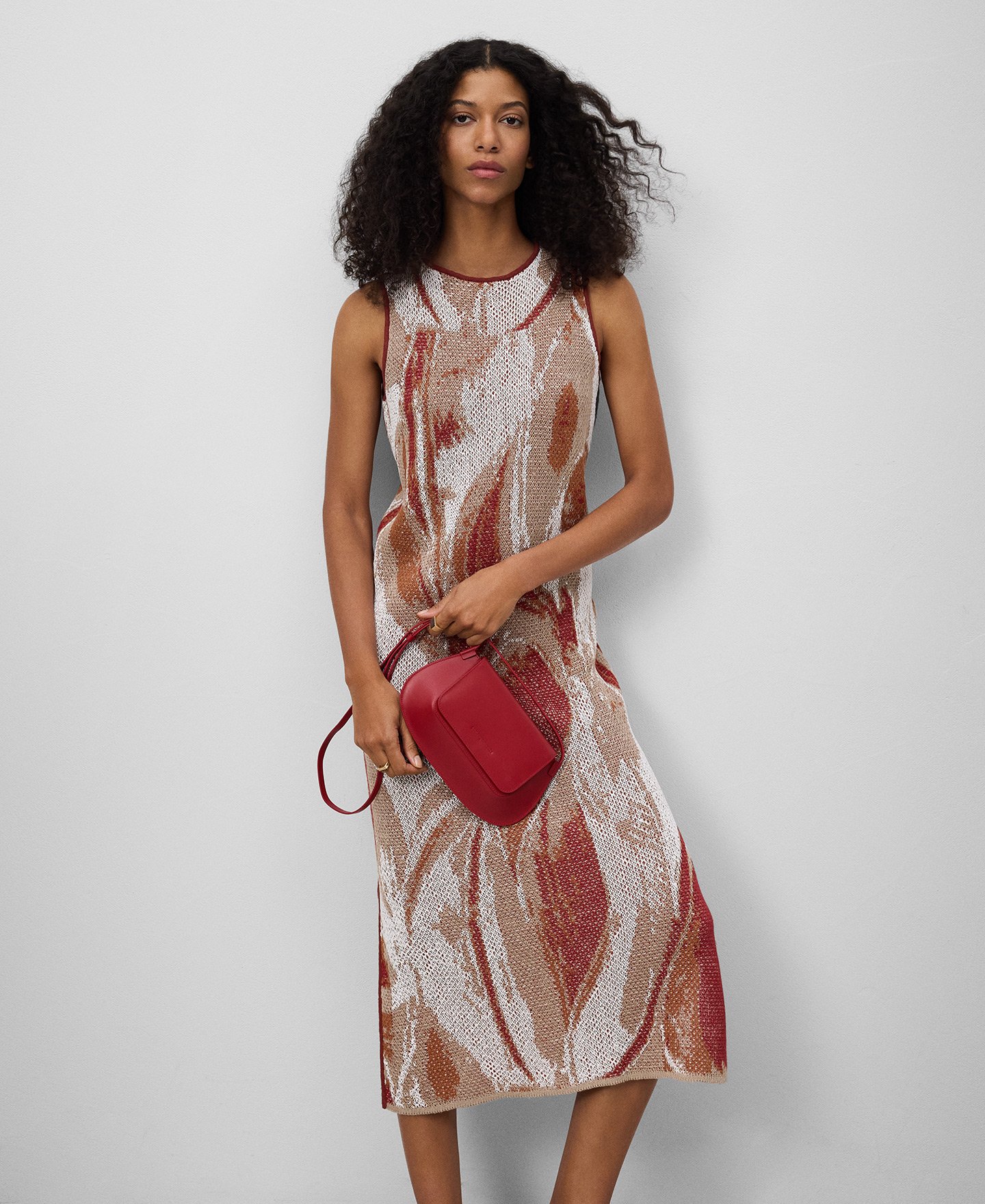 Vestido jacquard con lino mujer image number 0