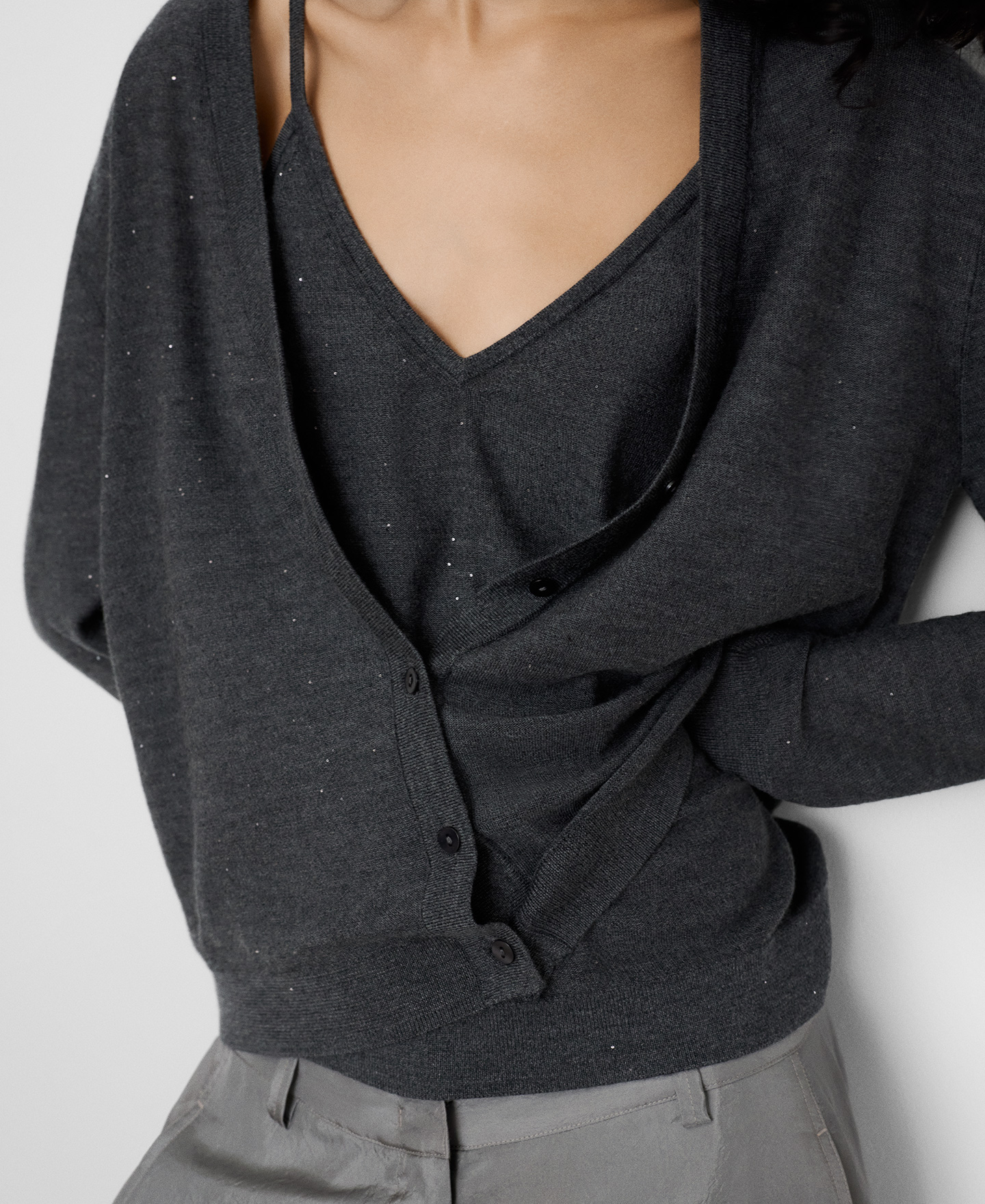 Merino wool cardigan with micro sequins image number 3