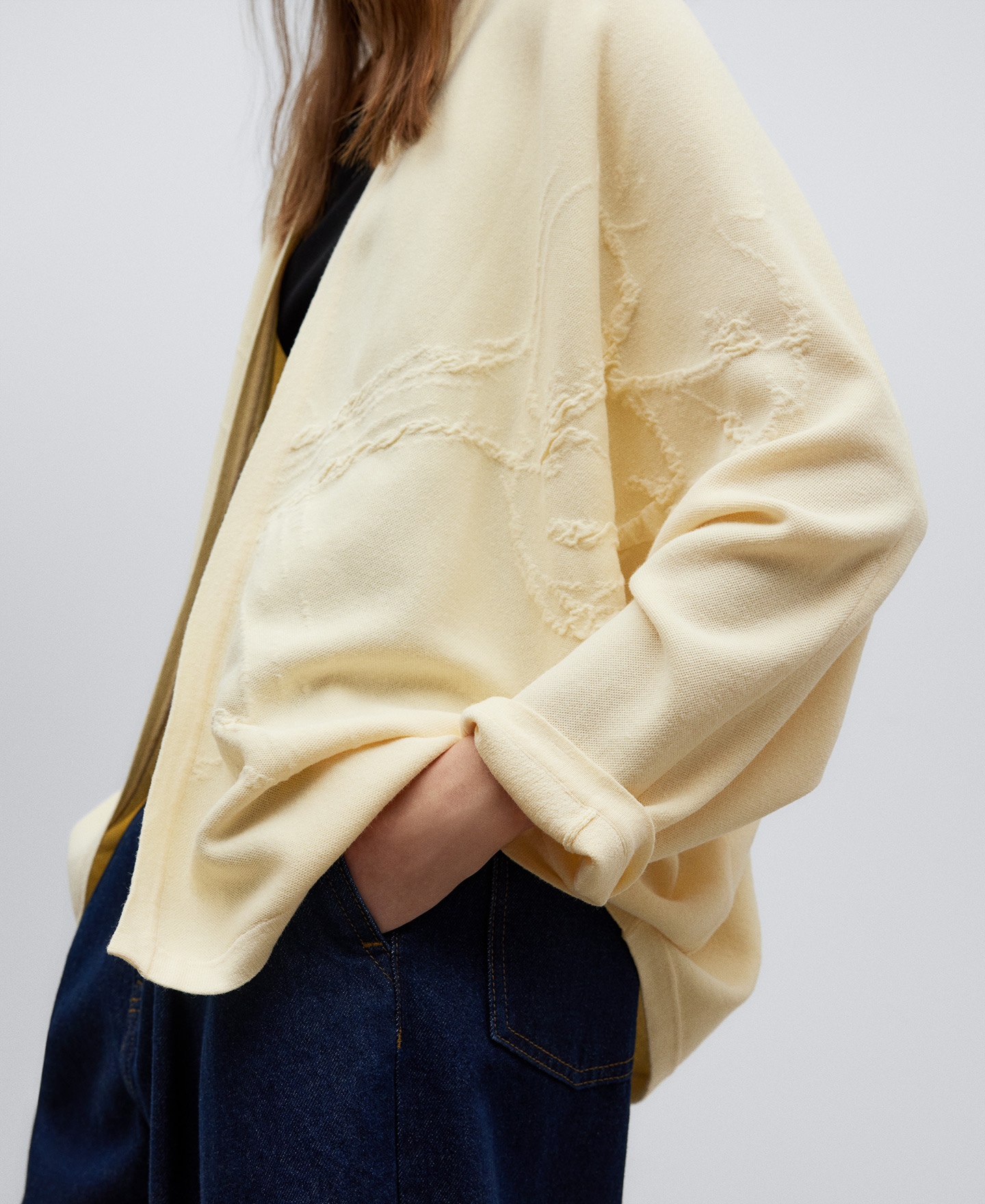 Chaqueta kimono punto jacquard mujer image number 3