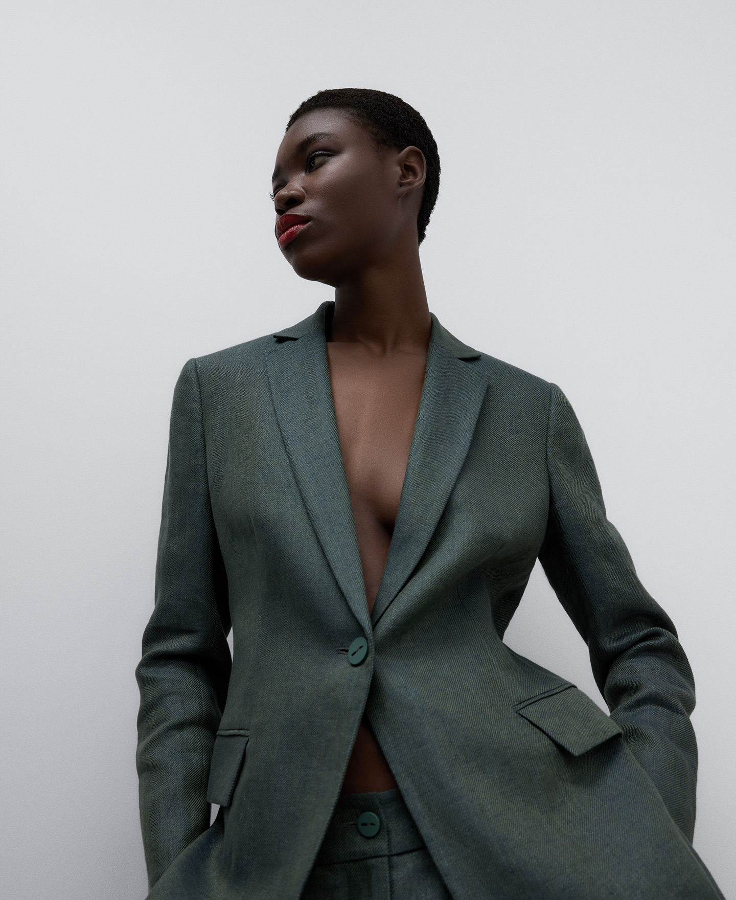 European linen structured blazer woman image number 0