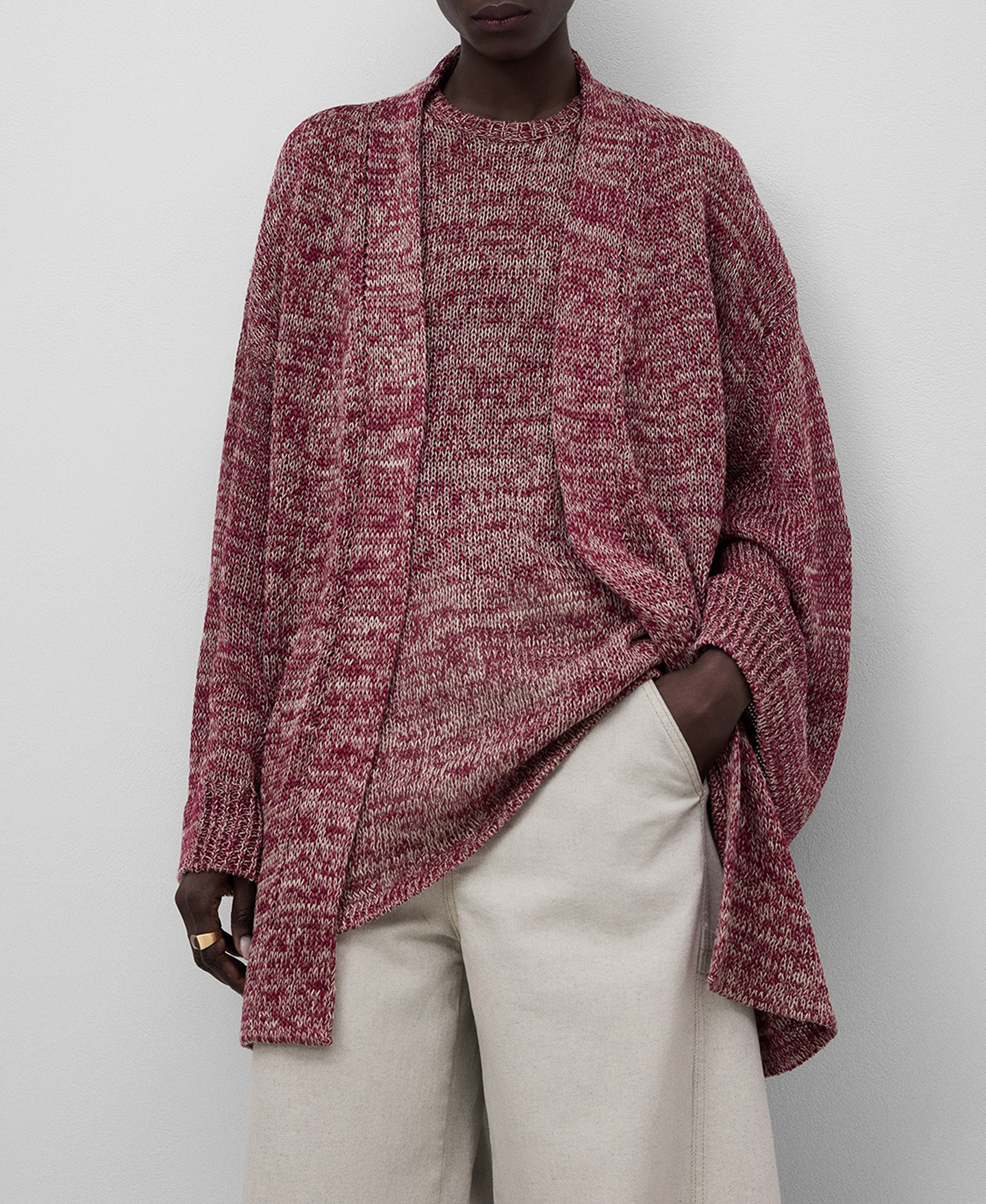 Chaqueta kimono larga punto mujer image number 0