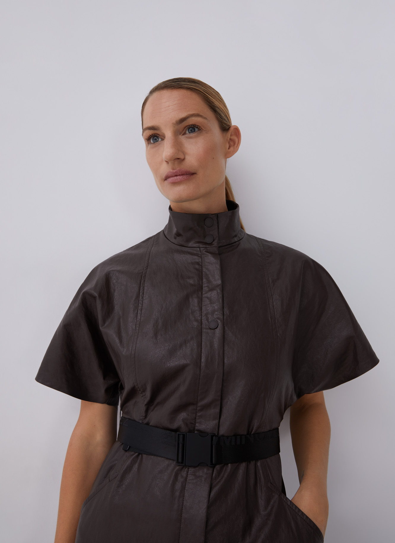Short sleeved faux leather dress image number 3